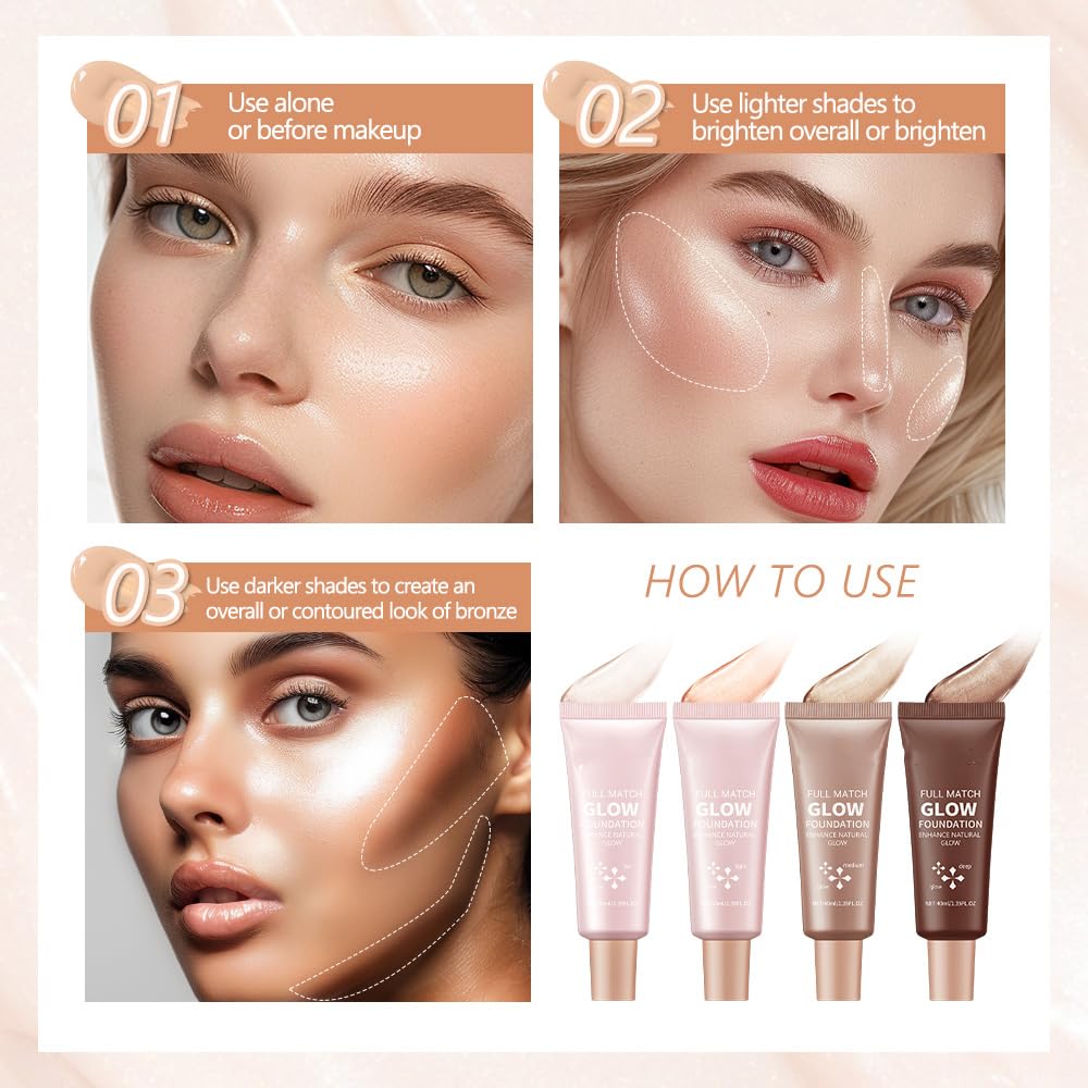 Full Match Glow Foundation, Enhance Foundation Natural Glow, Professional Coverage for a Flawless Look (Light, Large)
