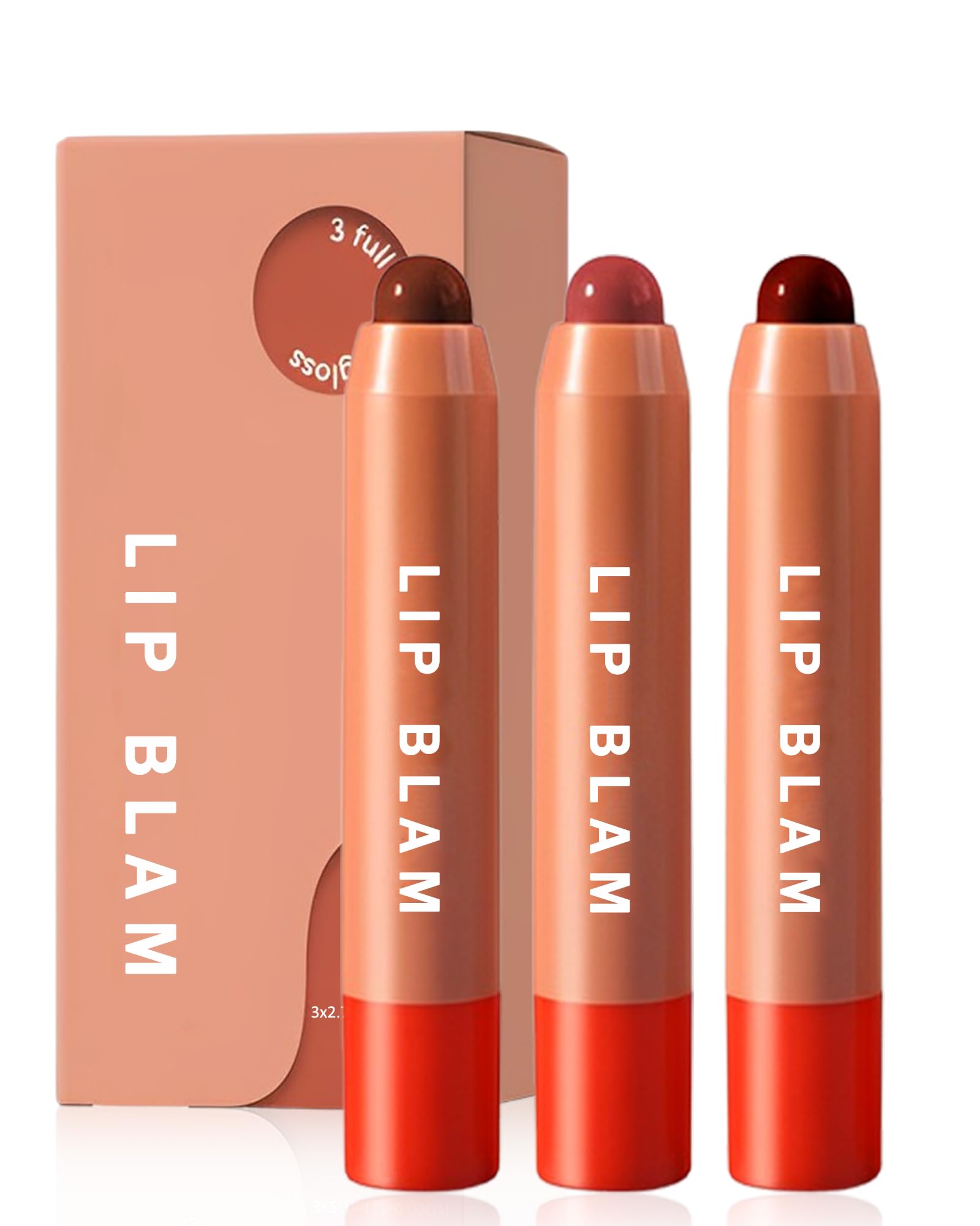 Hydrating Tinted Lip Balm Set-3Pcs Gloss Lip Balm Plumper,Long Lasting Lipgloss Creamy Lipstick,Lightweight High-Pigment Lip Stain Pen Lip Crayon Stick,Valentine's Day Makeup Gift for Women-Set A