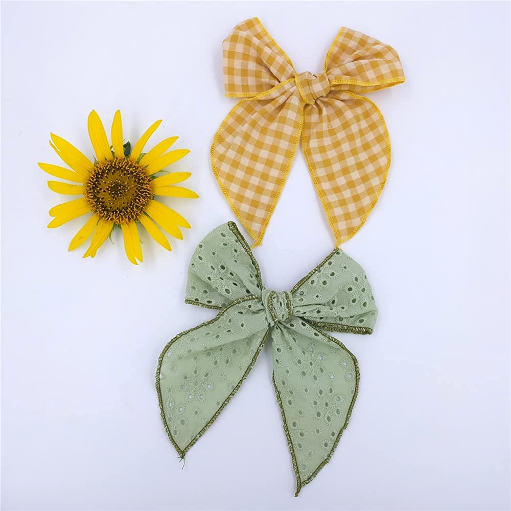 Fable Bow Hair Clips Baby Girls Women Cotton Linen Hair Bow Clips Large Sailor Hair Bows Accessories Hairgrips (Avocado Blue)