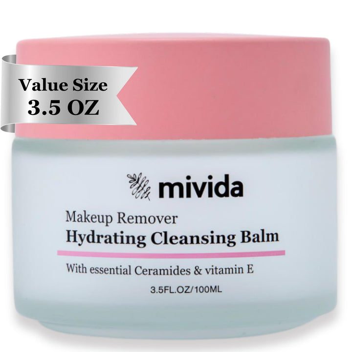 mivida Makeup Melting Cleansing Balm | Instantly Dissolves Waterproof Makeup & Impurities | Deep Cleansing Balm with Ceramides, Vitamin E & Hyaluronic-Acid | Soothes Skin | Value Size 3.5 fl oz