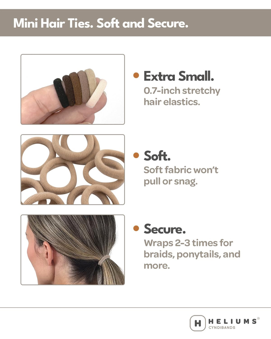Heliums Extra Small Hair Ties No Damage - Light Brown - Mini 0.7 Inch Tiny Soft Seamless Hair Bands for Toddlers, Braids, Kids Ponytails- 40 Count