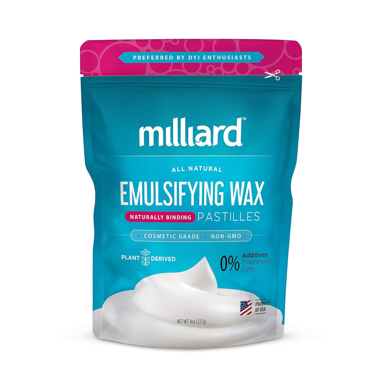 Milliard Non-GMO Emulsifying Wax NF Pastilles, Perfect for DIY, Creams, Lotions, and Soaps - 100% Natural Plant Derived (8 Oz)