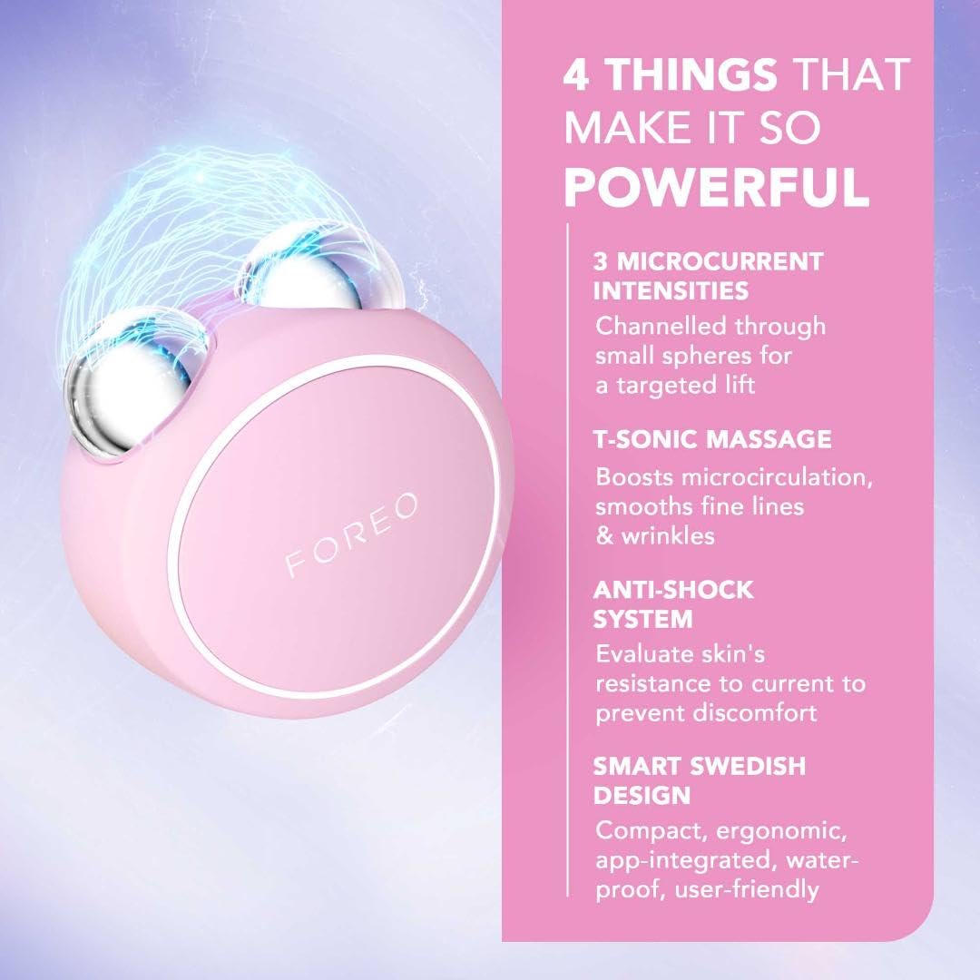FOREO BEAR mini App-connected Microcurrent Facial Toning Device with 3 Intensities, Pearl Pink