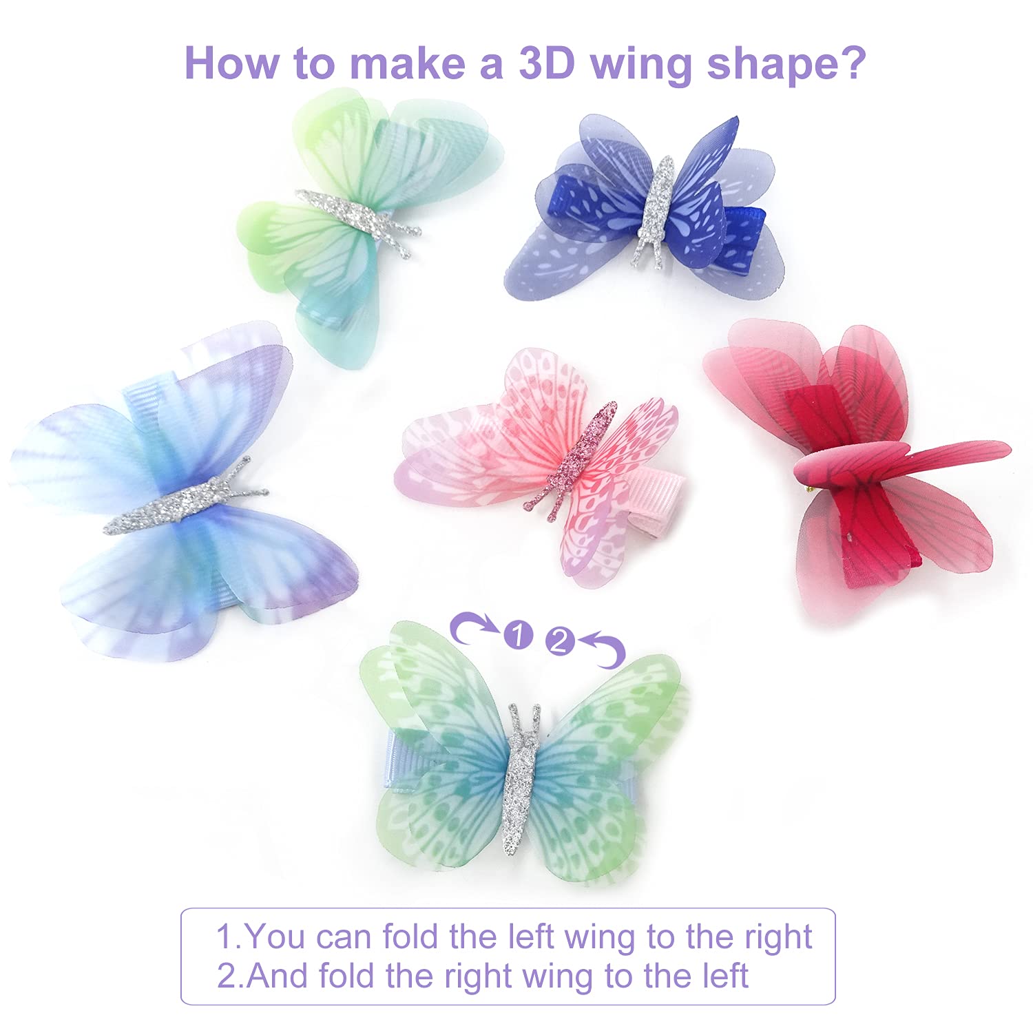 Honbay 6PCS Colorful Chiffon Butterfly Modelling Hair Clips Organza Wings Hair Clips