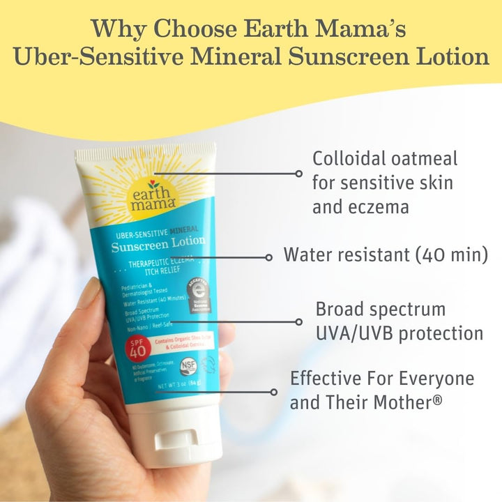 Kids - Spf 40: Earth Mama Kids Uber-Sensitive Mineral Sunscreen Lotion, Spf 40, 3-Ounce