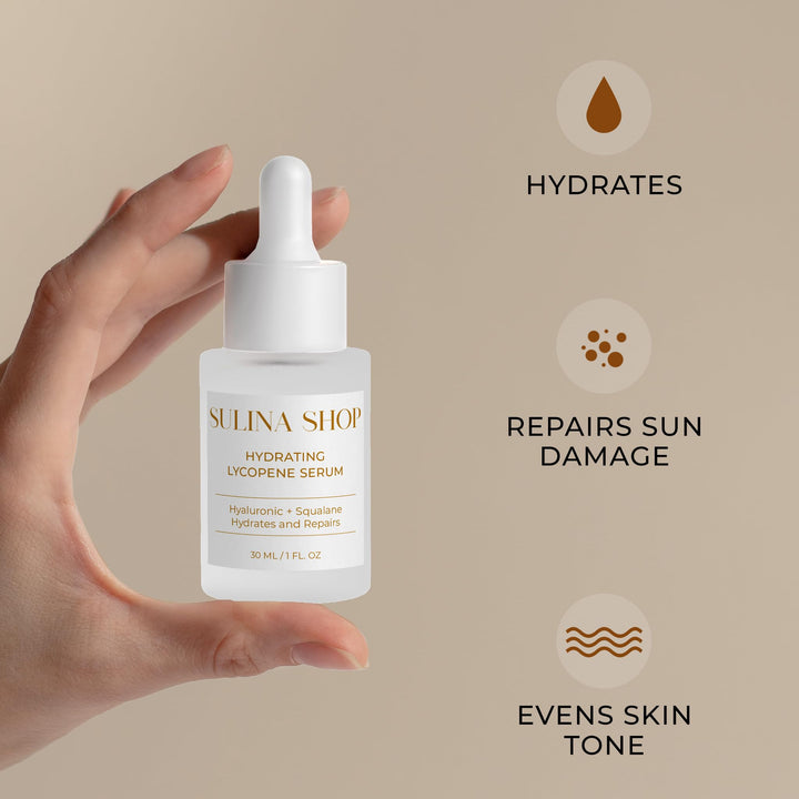 Hydrating Lycopene Tomato and Hyaluronic Acid Serum for Face and Neck, Olive Squalane and Moringa Skincare for Smooth Skin, Lightweight and Non-Greasy Formula for All Skin Types
