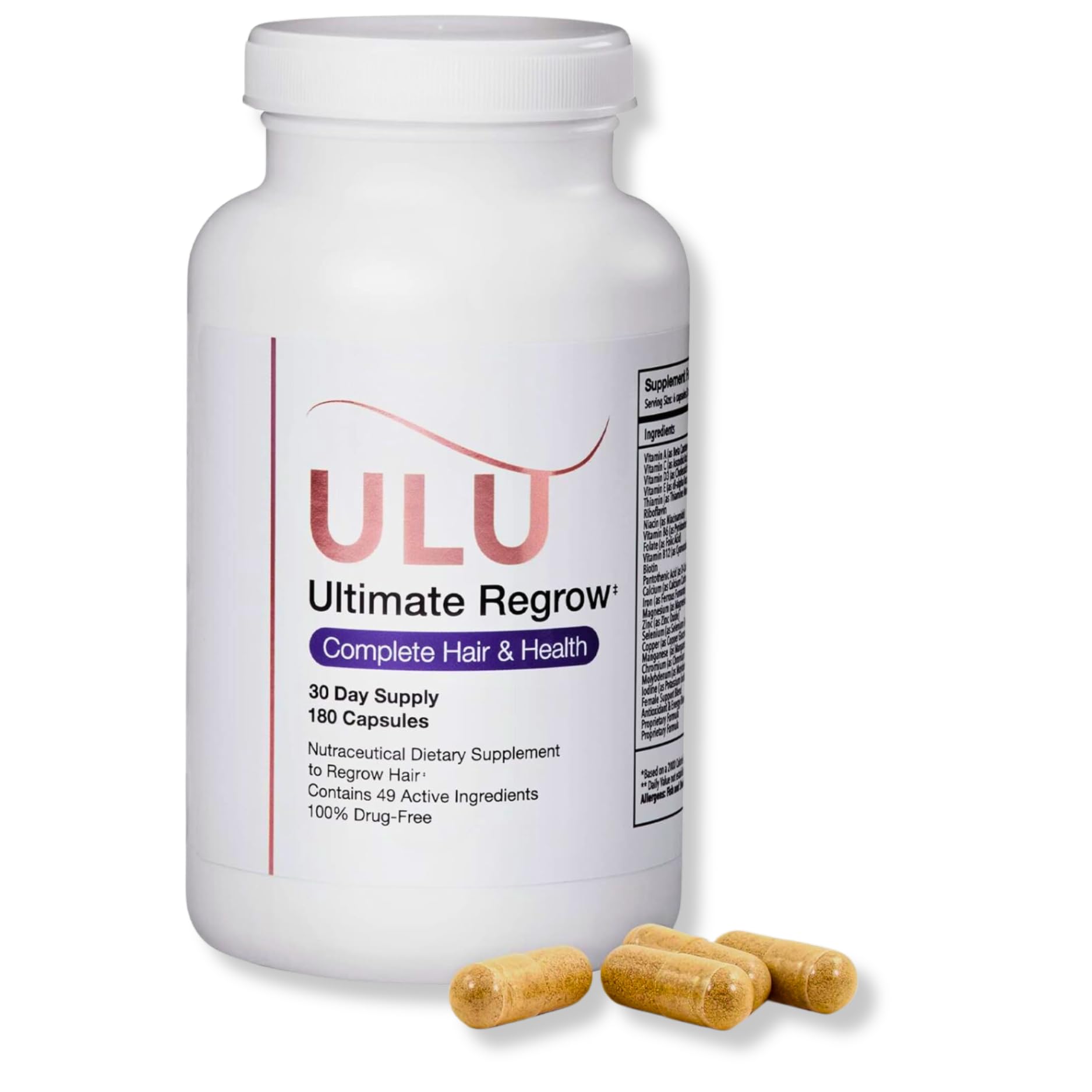ULULIFE Ultimate Regrow Multivitamin: Promotes Hair Growth, Skin, & Nails Health - Ashwagandha & Resveratrol-Powered Solution for Hormone Support & Overall Health - 180 Capsules (30-Day Supply)