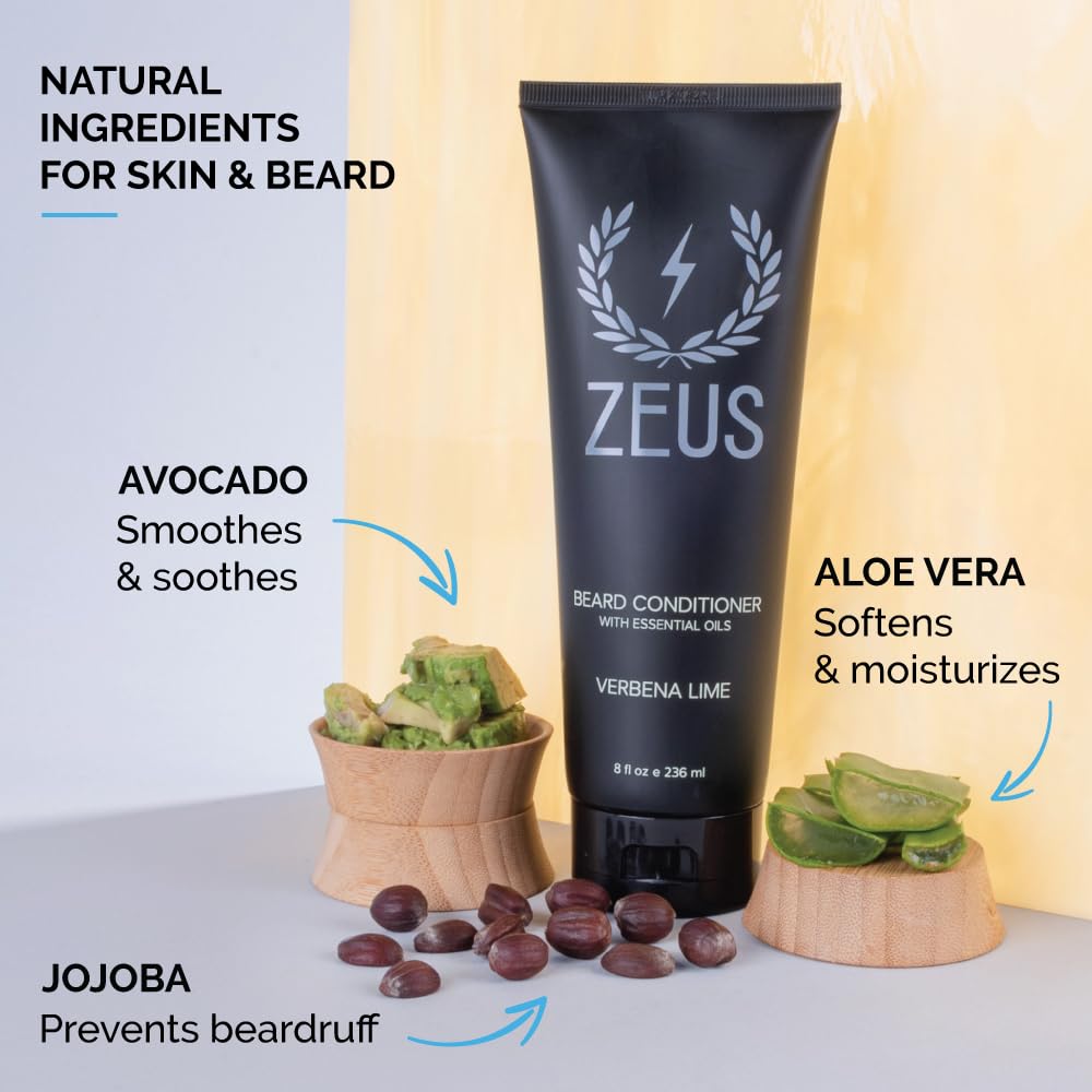 Zeus Beard Conditioner Wash for Men - Verbena Lime Scent - 8oz - Sulfate-Free, Rinse-Out Softener