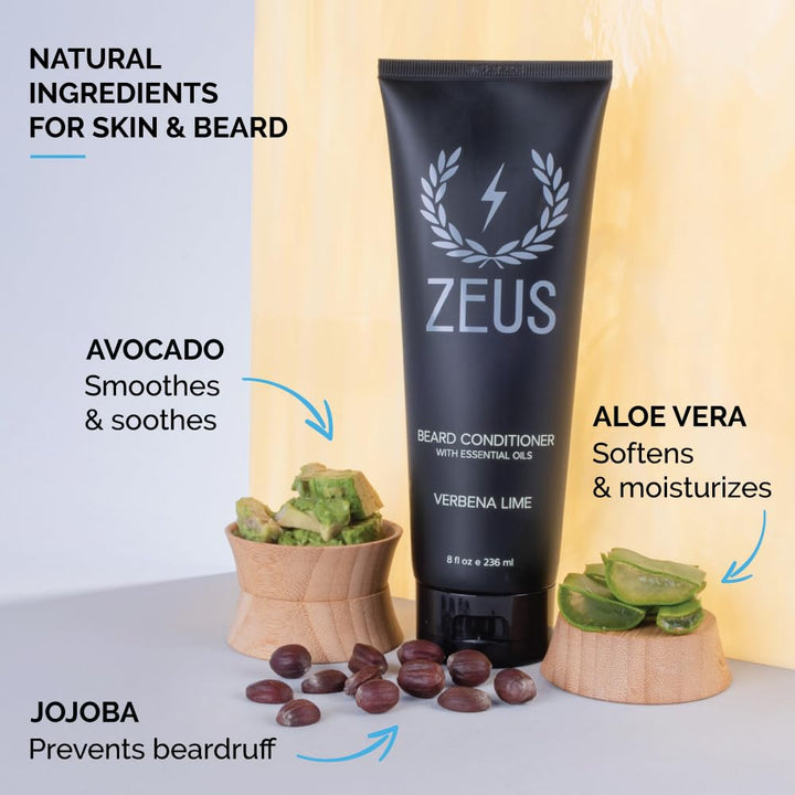 Zeus Beard Conditioner Wash for Men - Verbena Lime Scent - 8oz - Sulfate-Free, Rinse-Out Softener