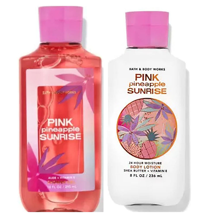 Bath and Body Works Pink Pineapple Sunrise Signature Collection Body Lotion and Shower Gel Gift Sets For Women (Pink Pineapple Sunrise)