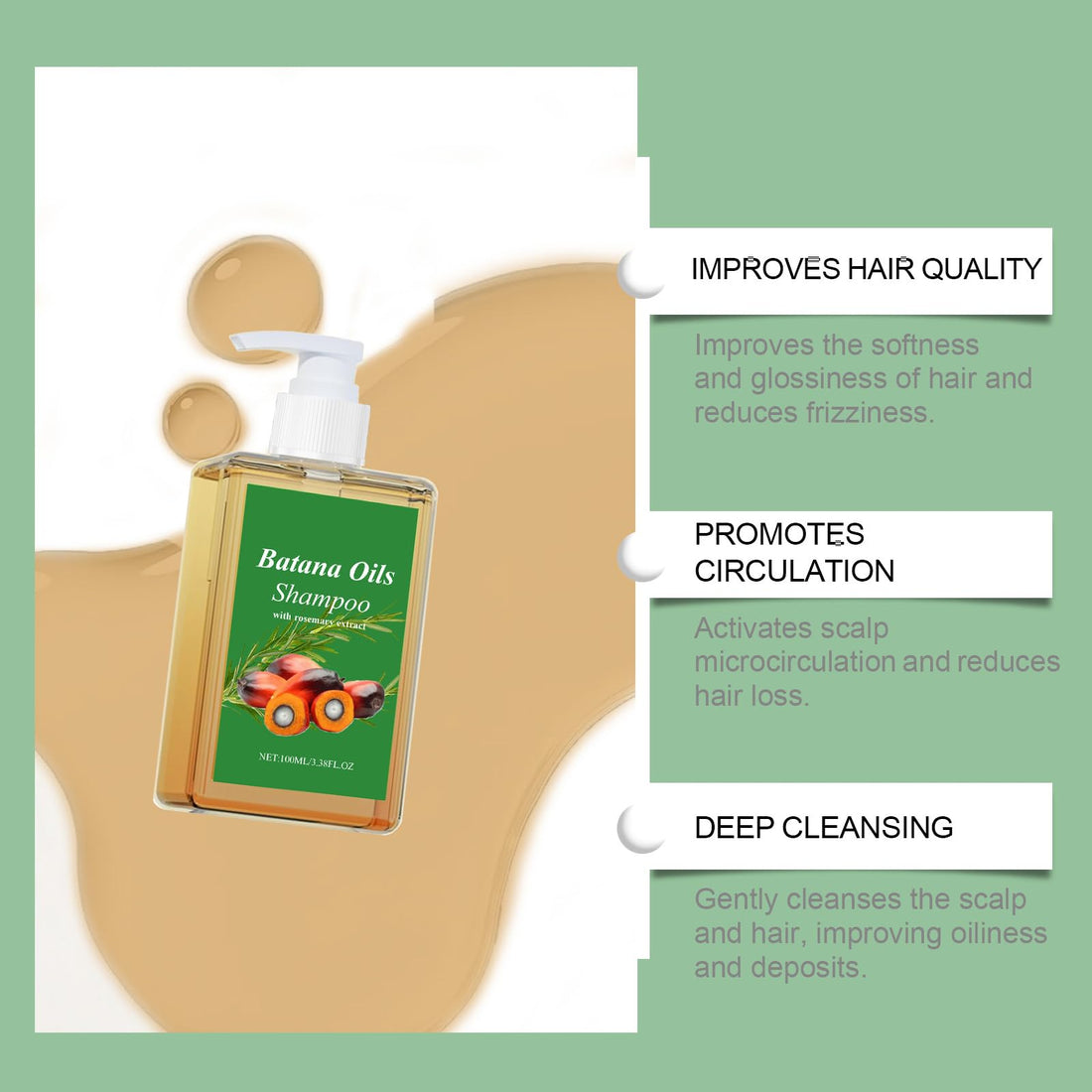 Batana Oil Shampoo, Rosemary Oil Shampoo, Batana Shampoo with Rosemary Extract, Shampoo De Batana Para La Caida Del Cabello, Nourishing & Regenerating(100ml)