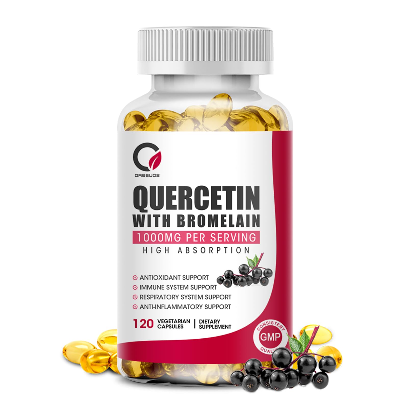 Quercetin with Bromelain 1000mg 120 Capsules with Vitamin C & D3, Zinc, Immune Support Supplement, Quercetin Supplements with Bromelain, Supports Respiratory System, Veg, Non-GMO & Gluten Free
