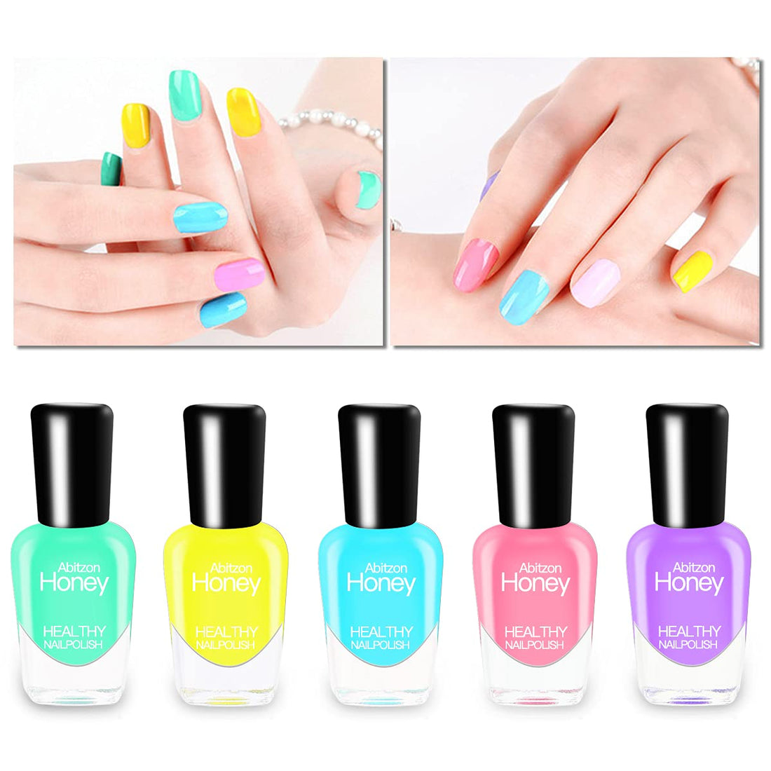 Abitzon NEW Nail Polish Set (10 Bottles) - Non-Toxic Eco-Friendly Easy Peel Off & Quick Dry Water Based Nail Polish