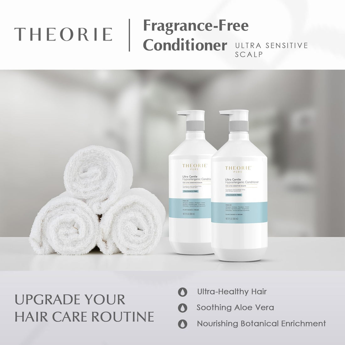 Theorie Pure Collection Hypoallergenic Conditioner -Plant-Based & Vegan - for Soothes Itchy & Allergy Prone Skin - Fragrance-free - Sensitive Scalp, Pump Bottle -800mL - 1 Pack