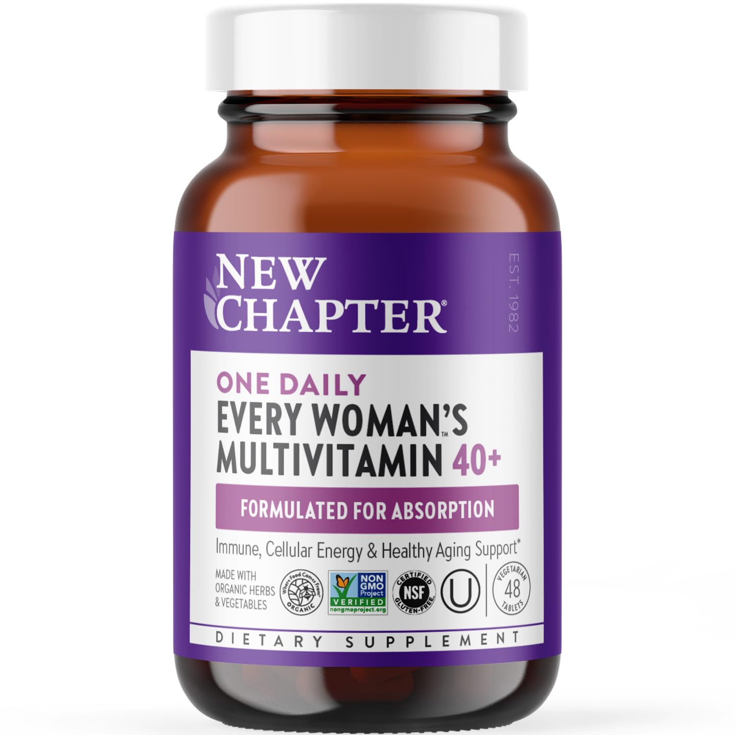 New Chapter Women's Multivitamin 40 plus for Energy, Healthy Aging + Immune Support with 20+ Nutrients -- Every Woman's One Daily 40+, Gentle on the Stomach, 48 Count
