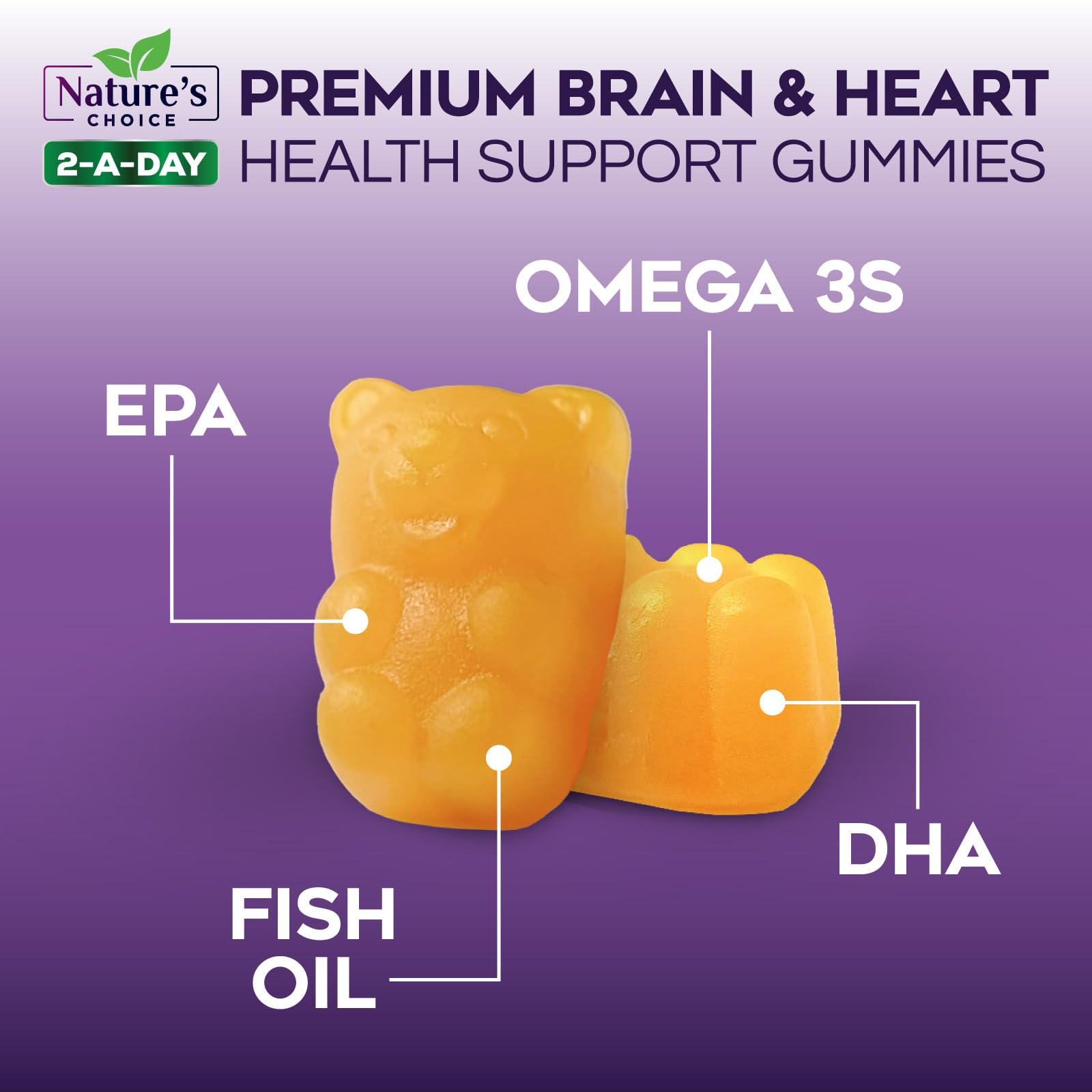 Omega 3 Fish Oil Gummies - Triple Strength Omega 3 Gummy Vitamins, High Absorption EPA & DHA Fatty Acids, for Heart Health & Brain Support, Nature's Fish Oil Supplement, Orange Flavor - 60 Gummies