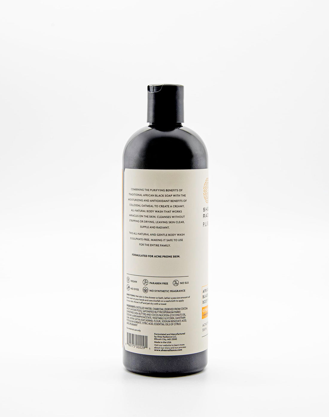 Shea Radiance African Black Soap Body Wash - Dry Skin, Eczema, Rashes, Blemish Cleanser | Citrus Spearmint (16 oz)