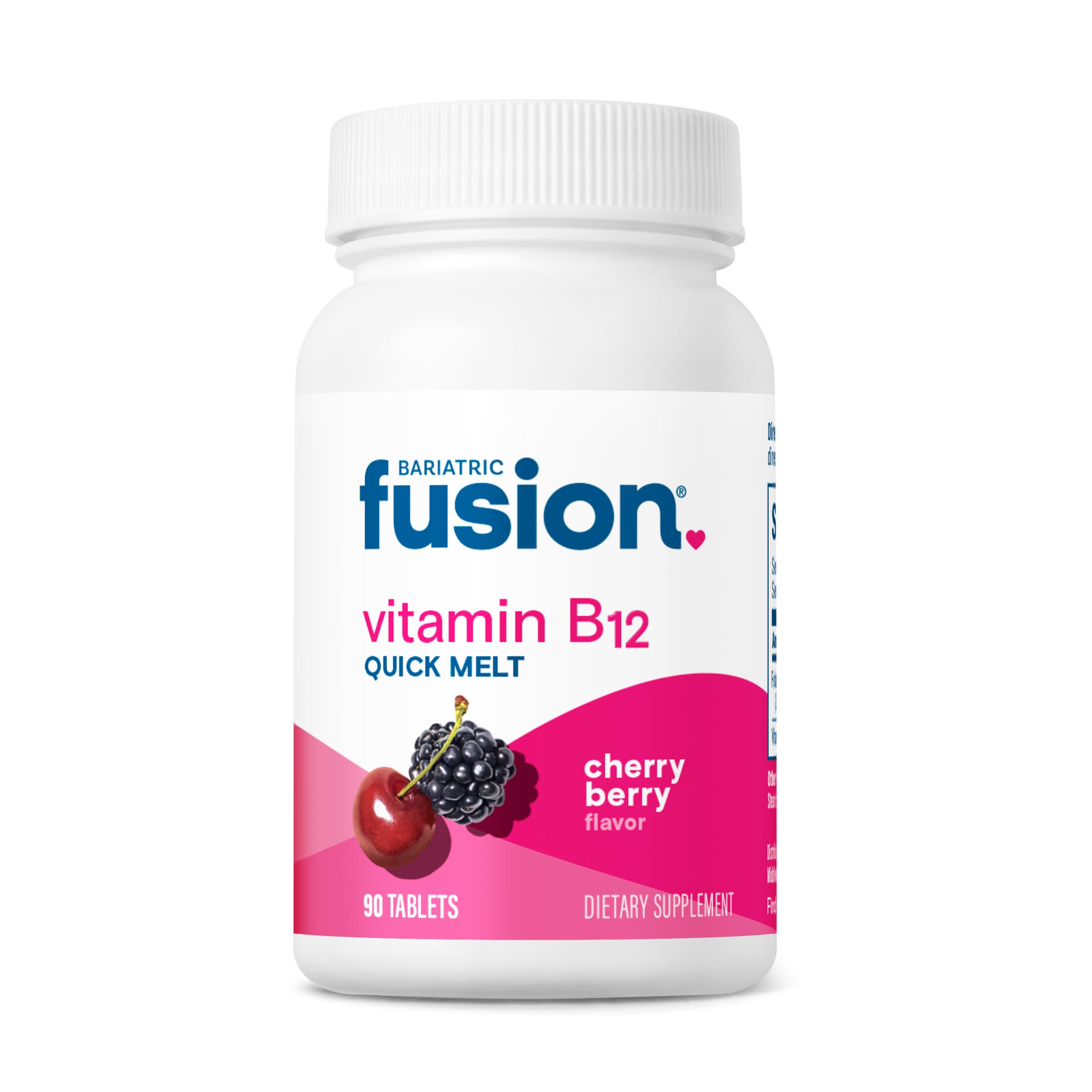 Bariatric Fusion Vitamin B12 Melt | Cherry Berry Flavored Tablets | Dissolves On Your Tongue B 12 Vitamin 1000 mcg and Folic Acid | Vegan B12 Vitamins | Gluten, Dairy & Soy Free | 90 Count