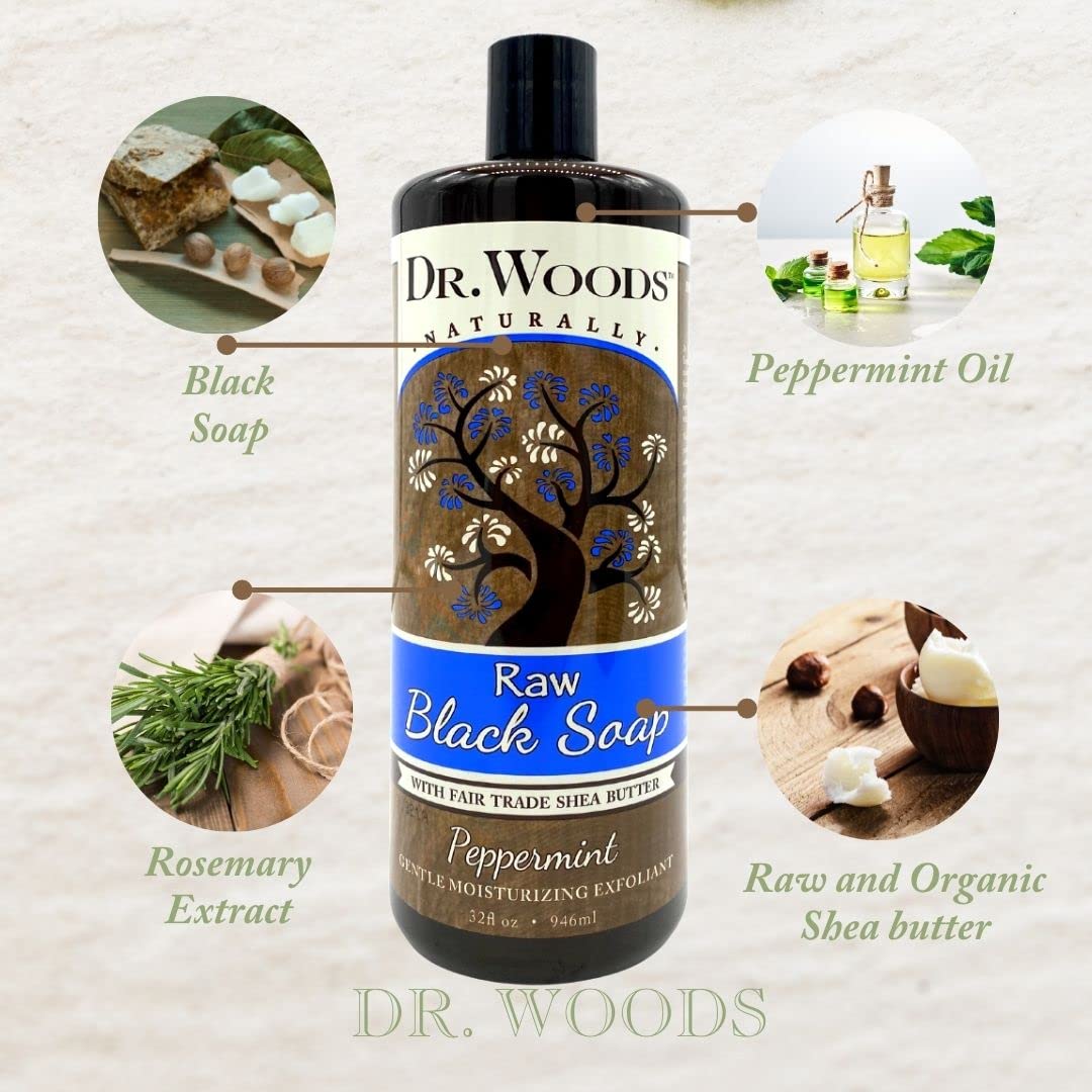 Dr. Woods Raw Moisturizing Black Peppermint Soap with Organic Shea Butter, 32 Ounce