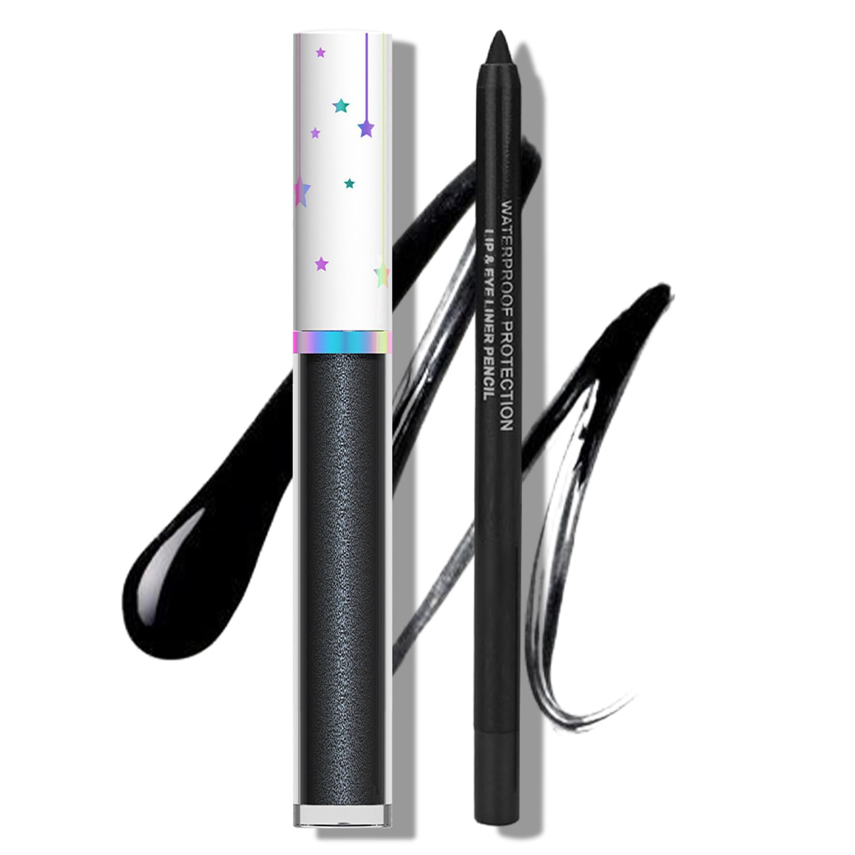 AOAZXBB Pearlescent Liquid Lipstick Set - Black Lip Gloss, Long Lasting Black Lip Liner for Halloween Cosplay, Goth Makeup