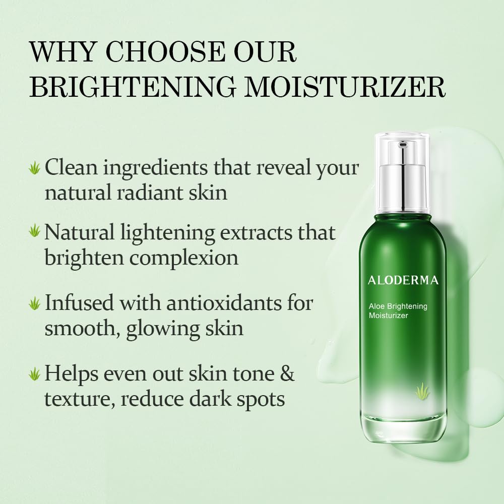 Aloderma Brightening Face Moisturizer with 75% Organic Aloe Vera - Natural Aloe Facial Lotion to Nourish & Restore Radiance for Tired, Dull Skin, Revitalizing Lotion with Niacinamide, Squalane, 3.5oz