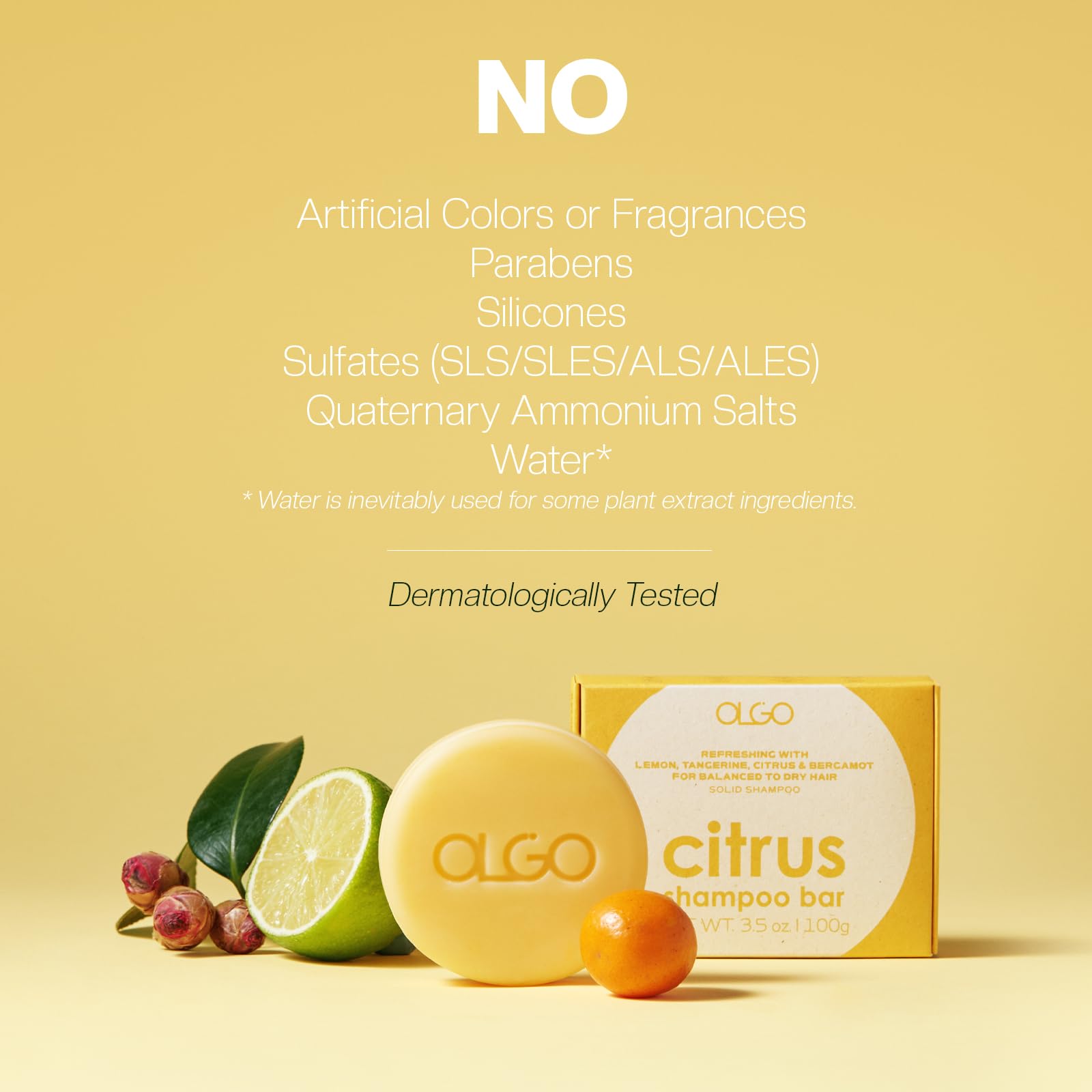 OLGO Citrus Shampoo Bar 3.5oz - Soap free solid shampoo bar for normal to dry, thin hair | Citrus, Argan oil, Jojoba oil, Shikakai | Vegan, Sustainable formula - no Sulfates, parabens, phthalates