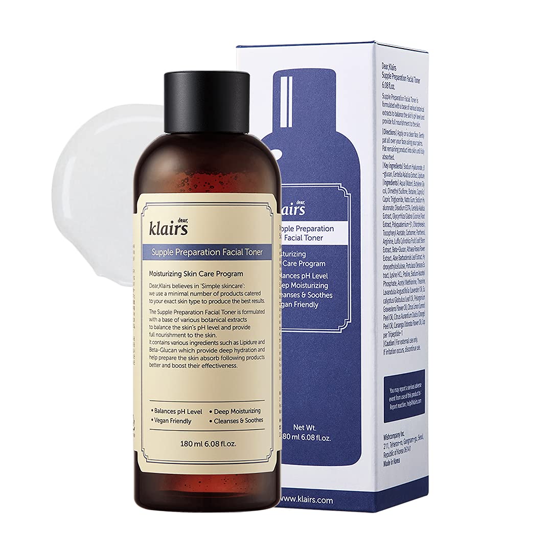 Klairs Supple Preparation Facial Toner, with Hyaluronic Acid, moisturizer, without paraben and alcohol 180 ml