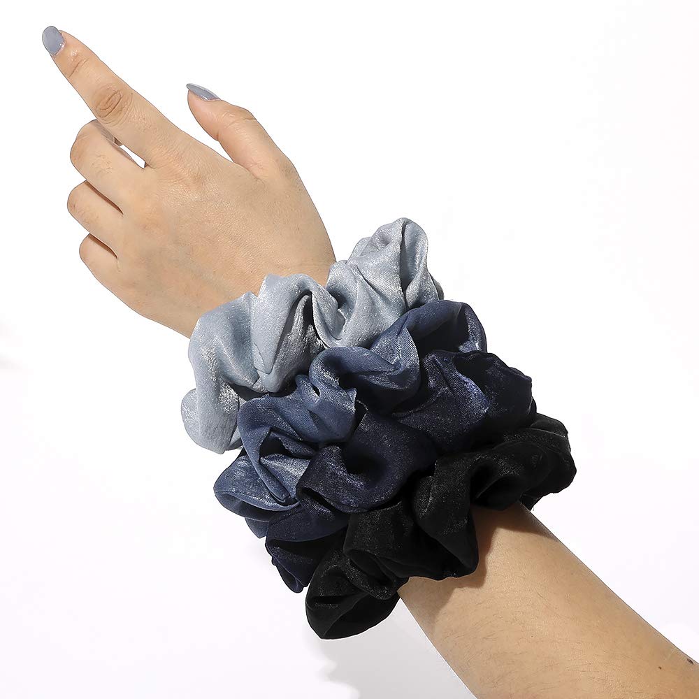 Silk Satin Scrunchies Women Hair Ties - Ivyu Big Scrunchy Ponytail Holder No Crease Hair Bands Soft Elastic No Hurt Your Hair for Vsco Girl Women Black Gray Dark Blue Light Blue
