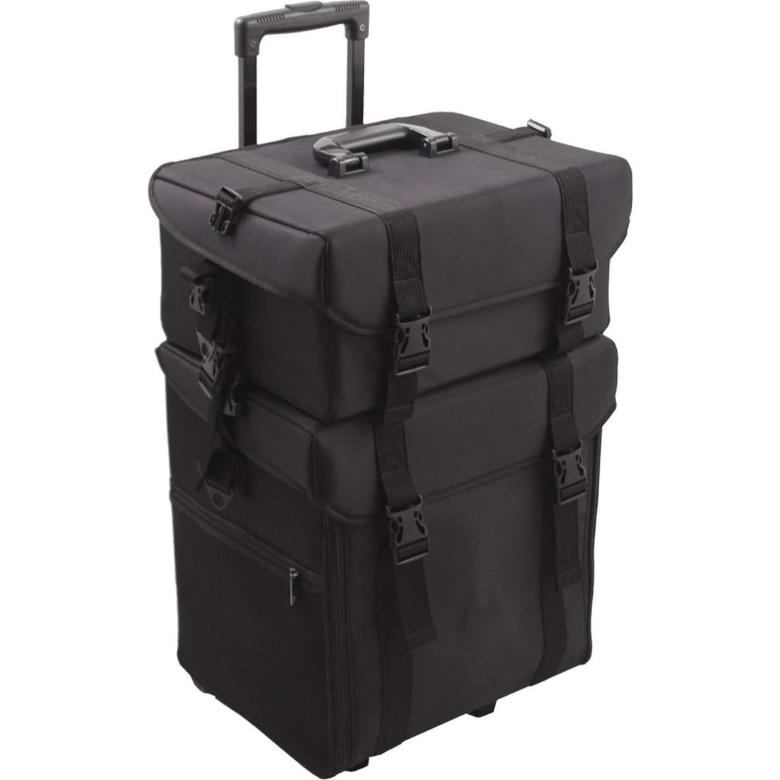 Sunrise 26.5 Inch 2-in-1 Nylon Soft-sided Pro Rolling Makeup Case with Drawers and Brush Holder in Black