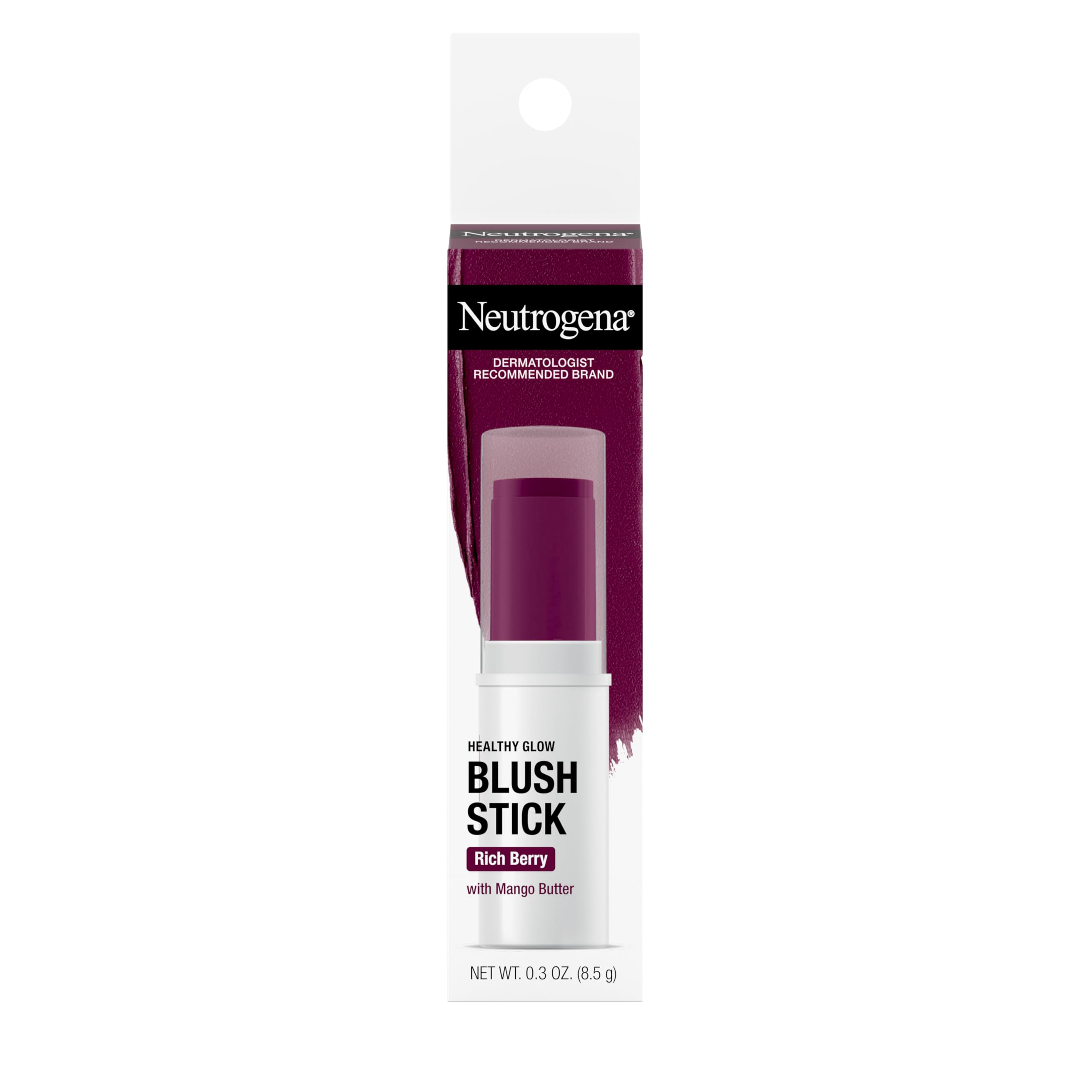 Neutrogena Healthy Glow Blush Stick, Easy to Use Lightweight Makeup, Ultra Creamy Cheek Color with Mango Butter Leaves Skin with a Natural Looking Colo, Rich Berry, 0.3 oz