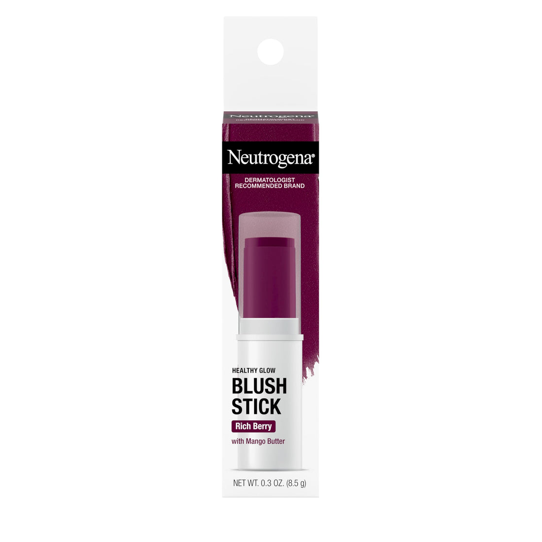Neutrogena Healthy Glow Blush Stick, Easy to Use Lightweight Makeup, Ultra Creamy Cheek Color with Mango Butter Leaves Skin with a Natural Looking Colo, Rich Berry, 0.3 oz