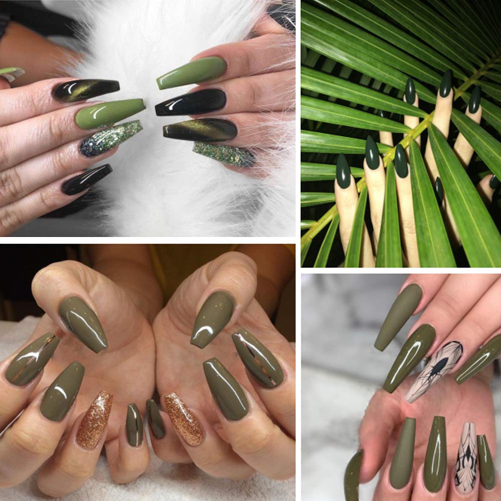 MIZHSE Gel Nail Polish Set Olive Green Color Series 6 Colors Nail Art Soak Off UV LED Gel Polish Gift Kit 18 ML