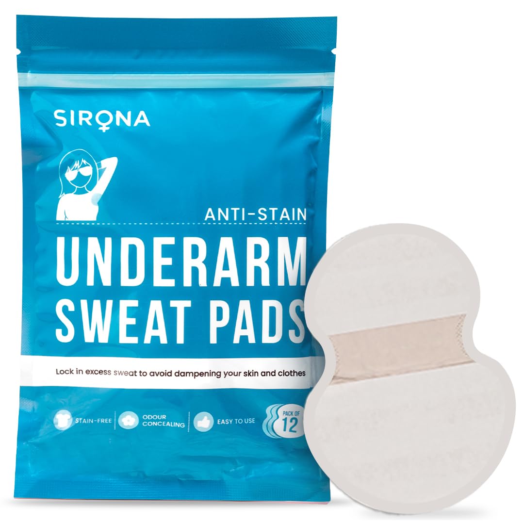 Sirona Disposable Underarm Sweat Pads for Men and Women, 12 Pads (Pack of 1) | Peel-off | Prevents Stains, Absorbs Sweat & Unpleasant Odour