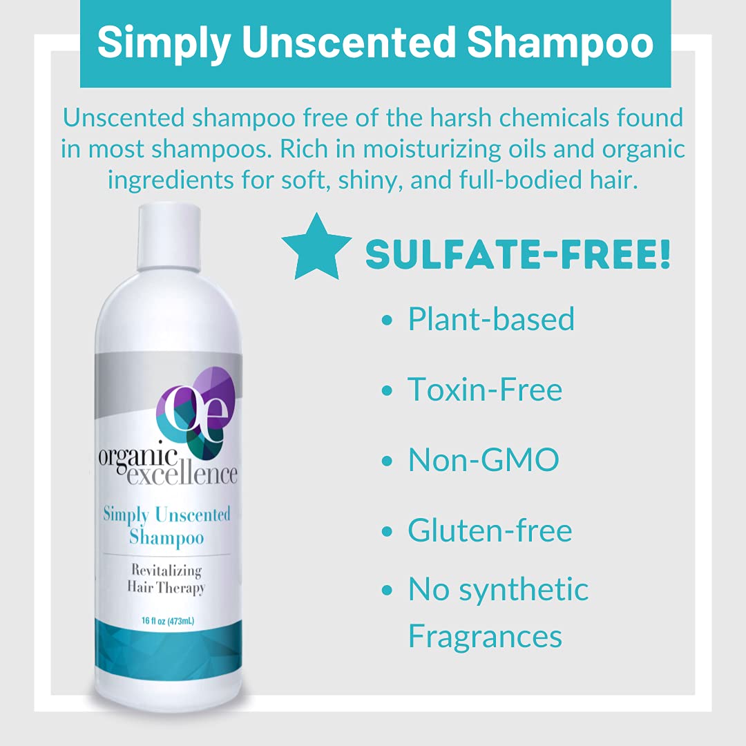 Organic Excellence All Natural Chemical-Free Shampoo | Non-Toxic, Sulfate-Free, Paraben-Free, Fragrance-Free for Men, Women, and Kids - Color-safe 16 fl oz (473 ml)