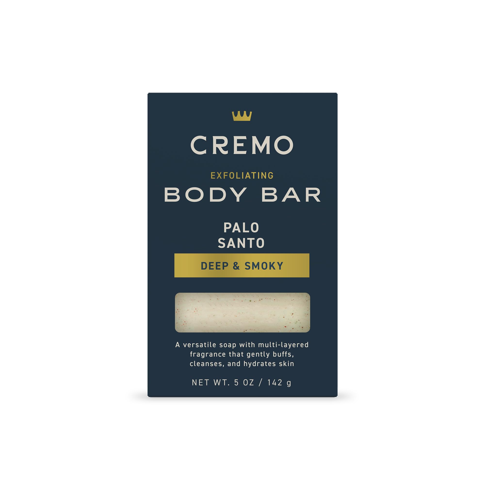 Cremo Exfoliating Body Bar for Men, Palo Santo Scent, Multi-Layered Fragrance That Buffs, Cleanses and Hydrates Skin, 5oz