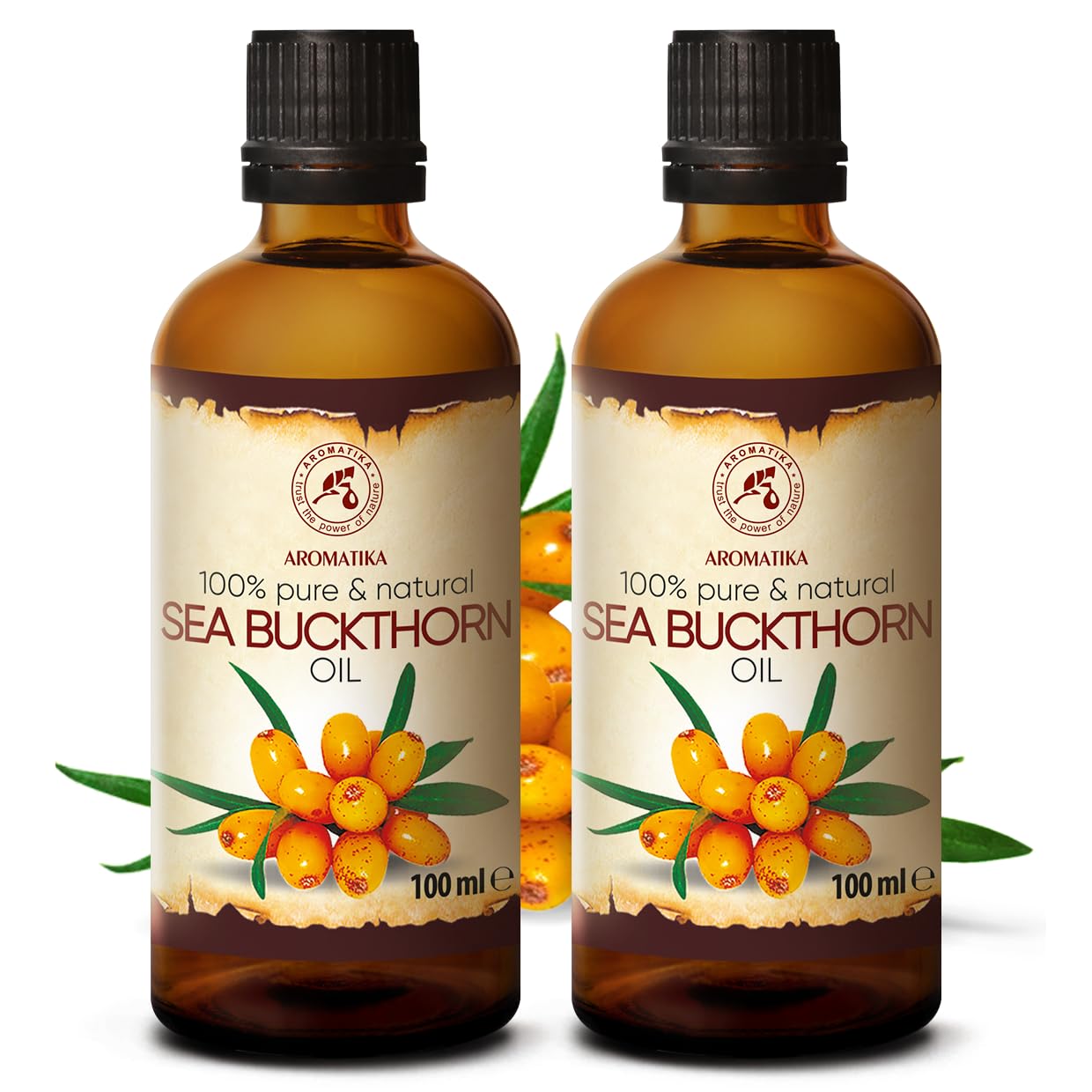 Sea Buckthorn Oil (2pack of 2 x 3.4oz) 6.8oz - Cold Pressed - Pure & Natural - Hippophae Rhamnoides - Carrier Oil for Essential Oils - Nails - Hair - Face & Body Care