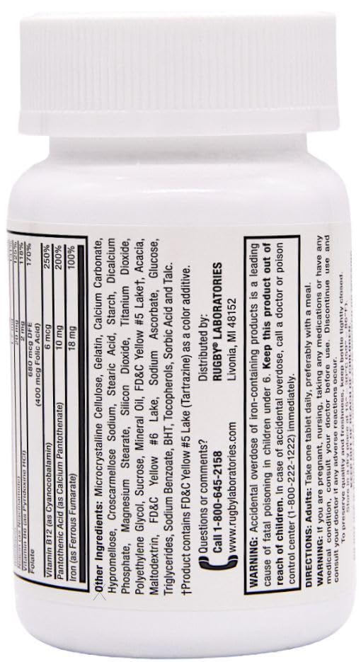 Rugby Tab-A-Vite Multivitamin with Iron and Beta-Carotene Multivitamin/Mineral Supplement - 1000 Tablets