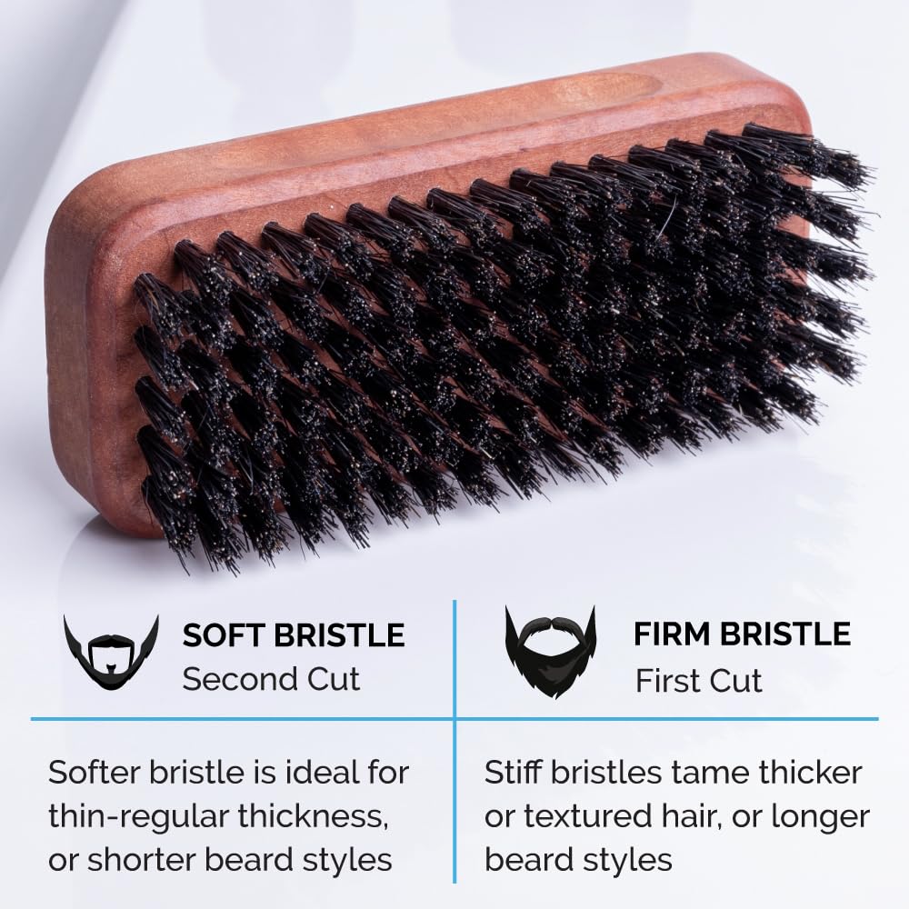 Zeus 100% Boar Bristle Beard Brush for Men - Medium Firm Bristles, Military-Style Palm Brush for Softer, Healthier and More Lustrous Beards - Made in Germany