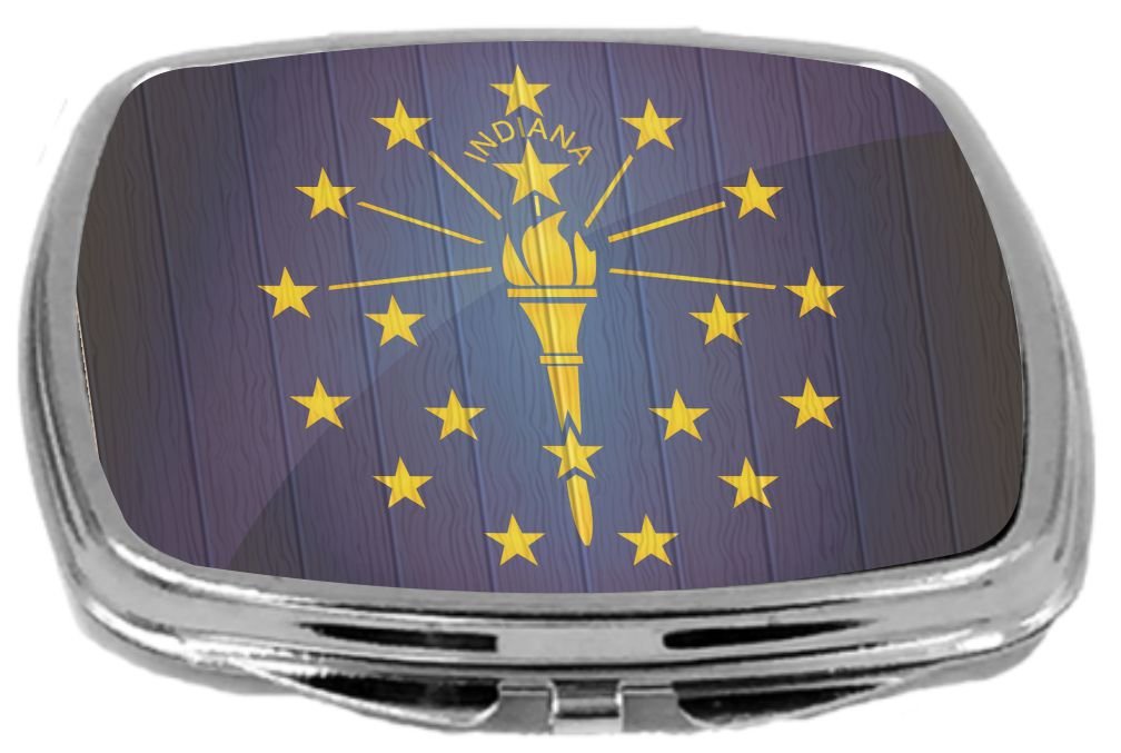 Rikki Knight Compact Mirror on Distressed Wood Design, Indiana Flag, 3 Ounce