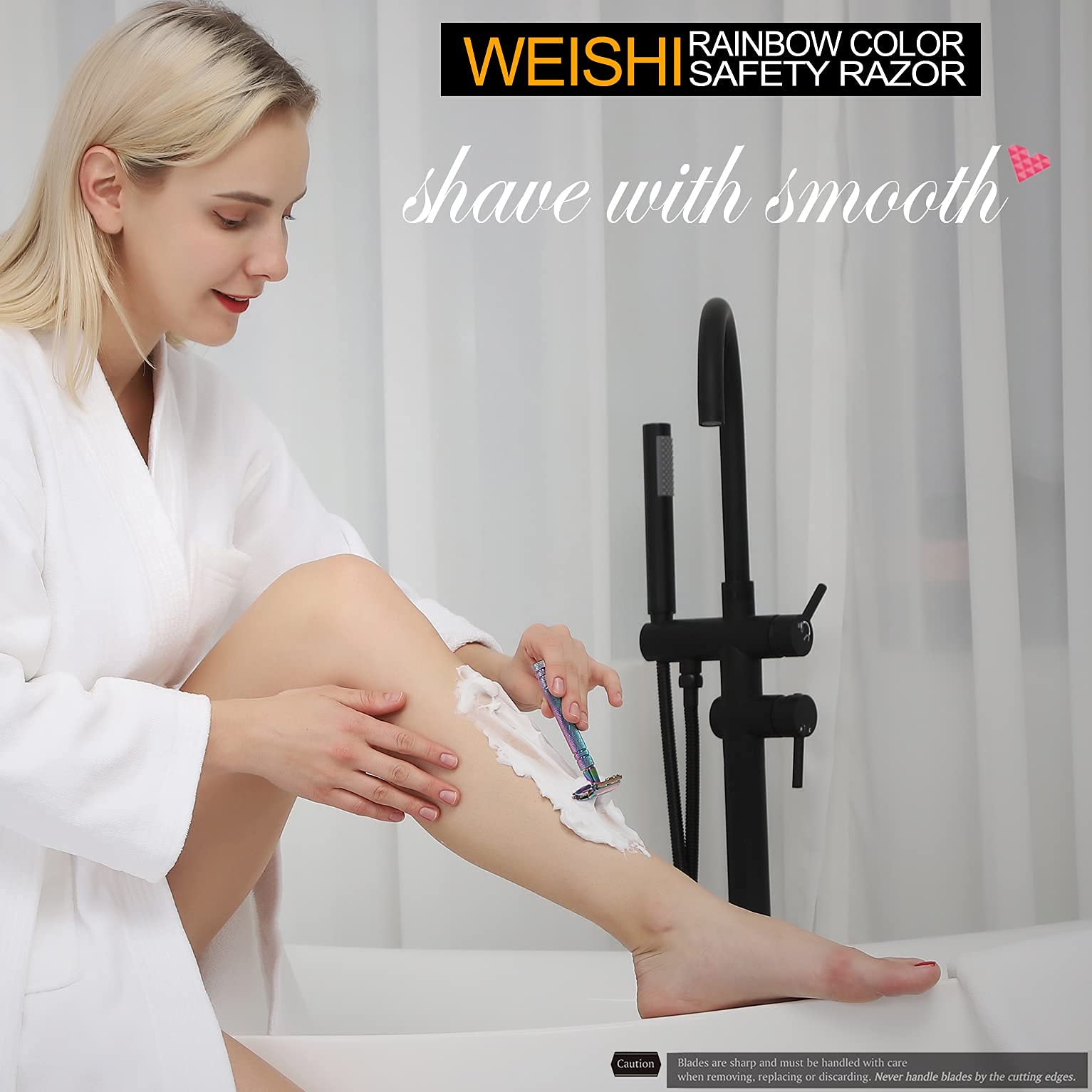 WEISHI Rainbow Color Butterfly Open Long Handle Double Edge Safety Razor Premium Multi-Color DE Razor