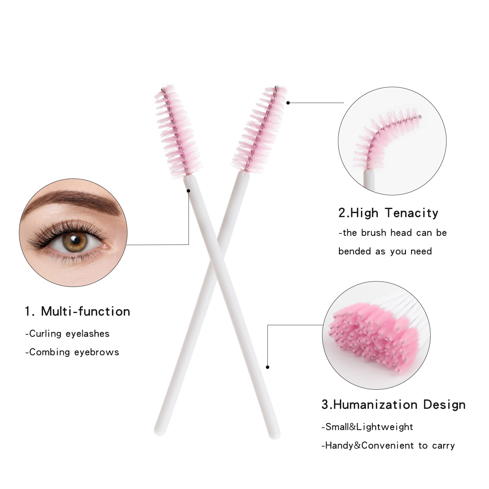 300 Pcs Set Mascara Wands Disposable Eye Lash Brushes for Eyelash Extensions Makeup Applicator Tool Bulk, White/Pink