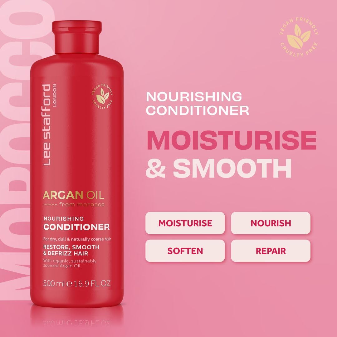 Lee Stafford Argan Oil Nourishing Hair Conditioner, 16.9 Fl Oz For Dry Dull and Naturally Coarse Hairs Hair Tretament Cream Defrizz Hair