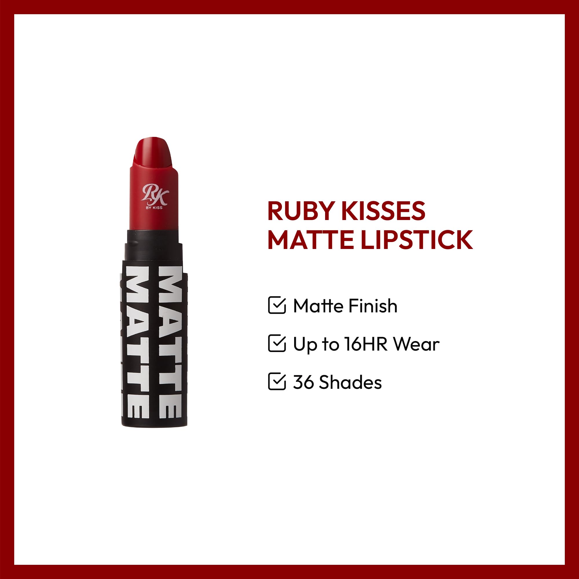 Kiss Ruby Kisses Matte Lipstick Kiss Red,1 Count