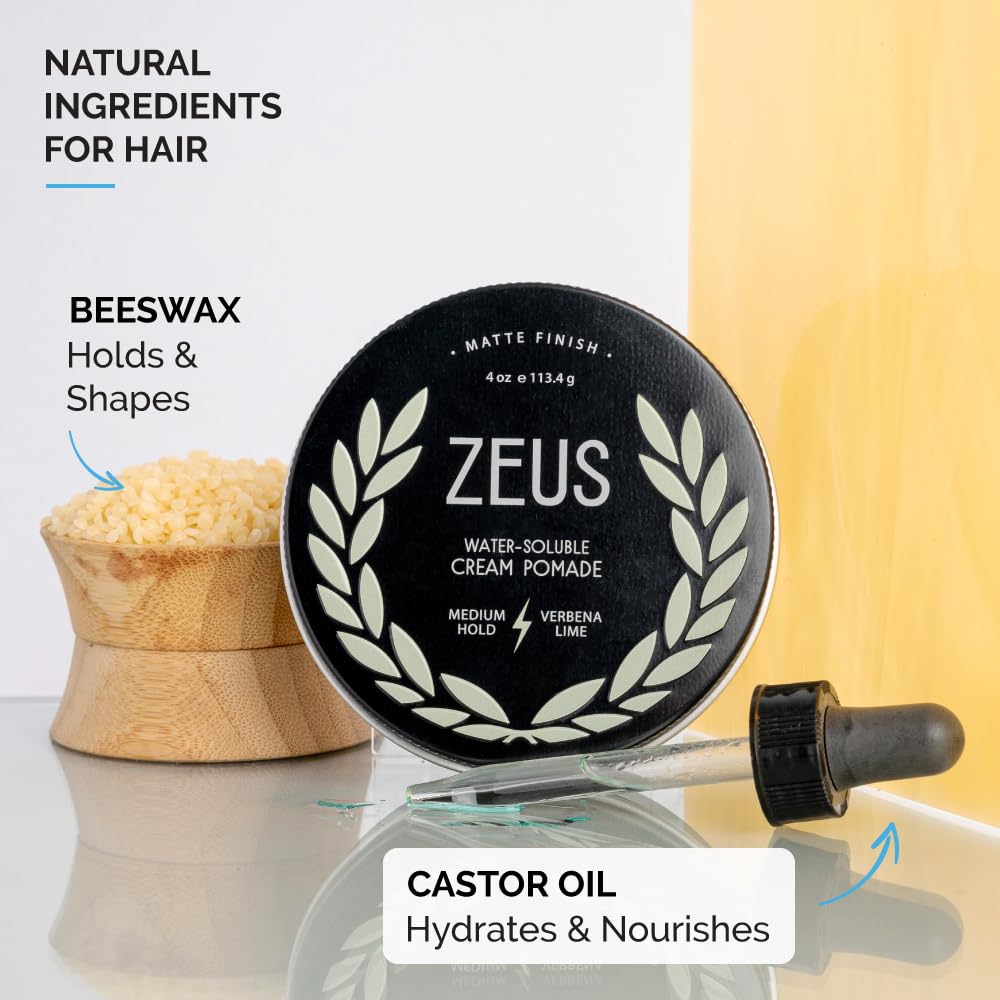 ZEUS Cream Hair Pomade for Men, Matte Finish, Medium Hold, 4oz (New Formula)