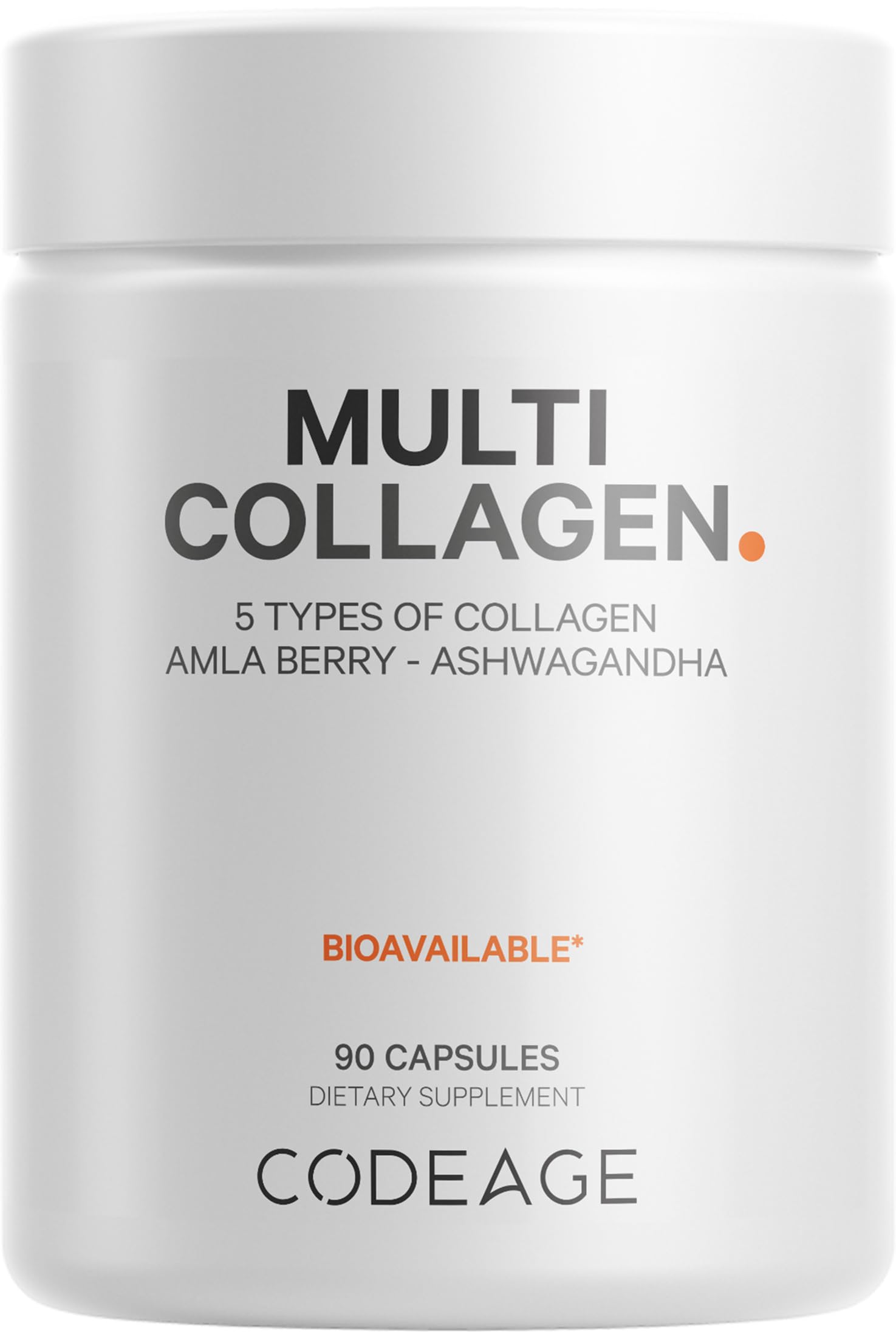 Codeage Multi Collagen Peptides Protein Capsules, 5 Collagen Types, Grass-Fed & Hydrolyzed Bovine Collagen Pills Supplement, Ashwagandha, Amla Berry Vitamins, Collagen Peptides - 90 Capsules