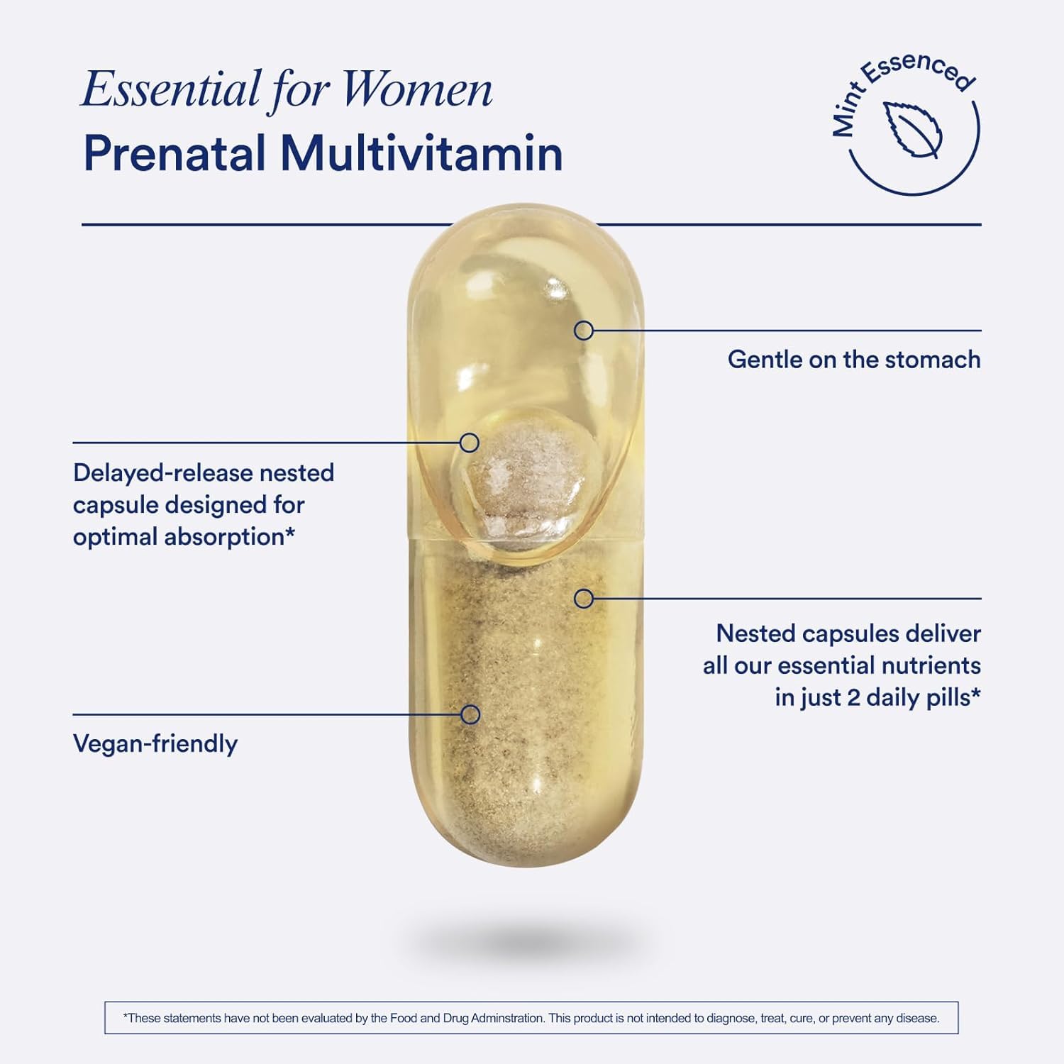 Ritual Essential for Women Prenatal Multivitamin: Folate & Choline for Neural Tube Support, Omega-3 DHA for Fetal Brain Development, Iron, Calcium-Helper D3 & K2, Non-GMO, Vegan, Mint, 30 Days