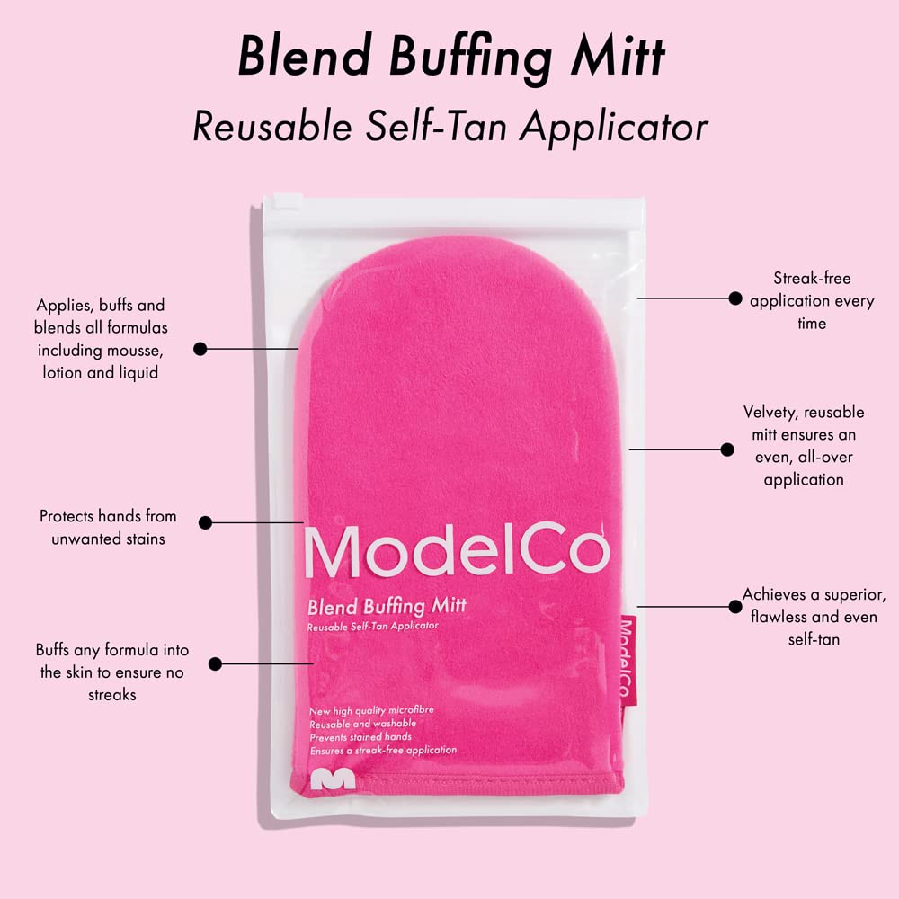 ModelCo Tanning Essentials - Tan Mousse And Blend Buffing Self-Tan Mitt - Blendable, Streak-Free Foam Formula - Ensures Effortless Blending Into The Skin - Protects Hands From Unwanted Staining - 2 Pc