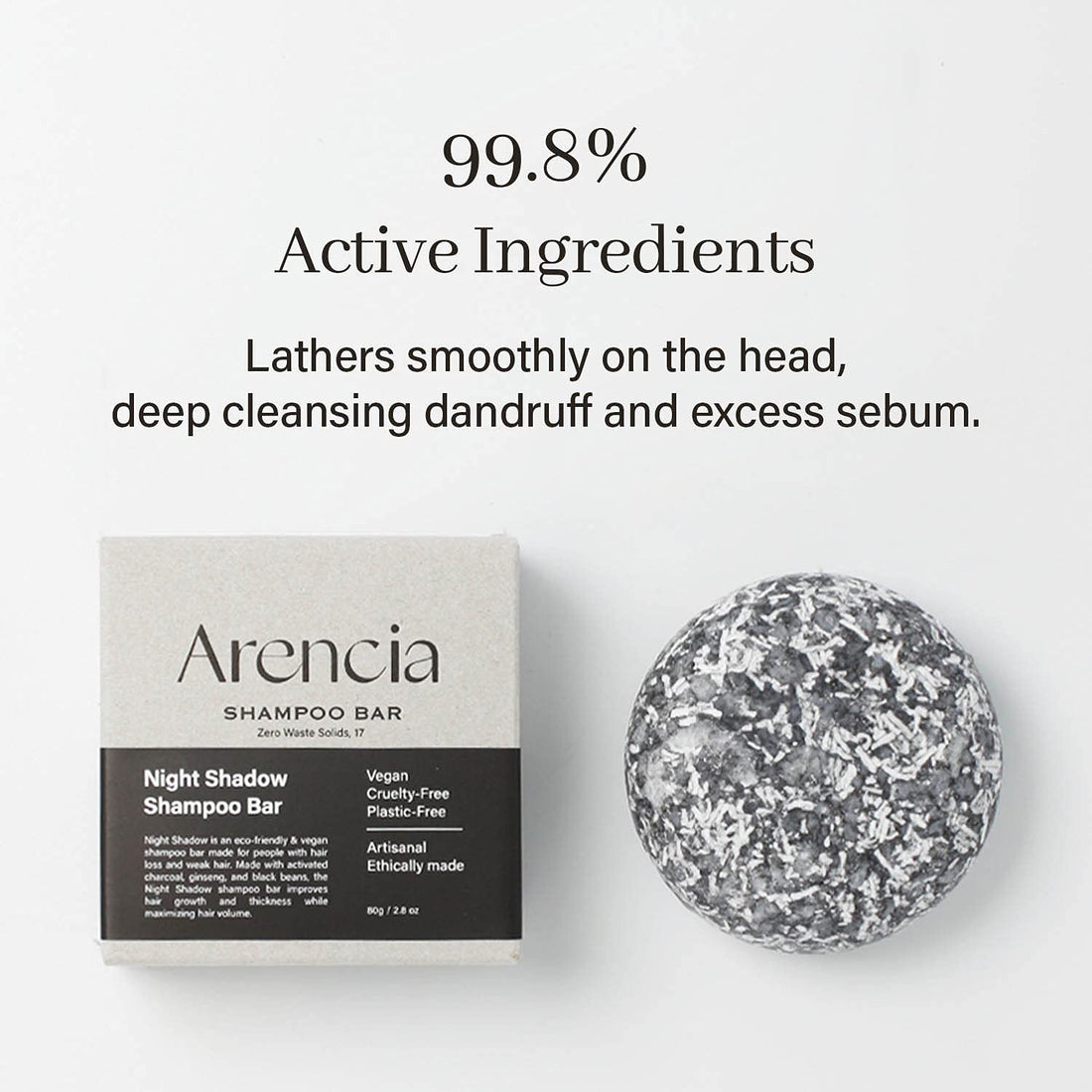 ARENCIA Night Shadow Biotin Shampoo Bar for Regrowth & Hair loss, Darkening, Gray Hair | Strengthening & Volumizing | Normal to Oily Hair | Vegan, Natural, pH balanced, Sulfate free