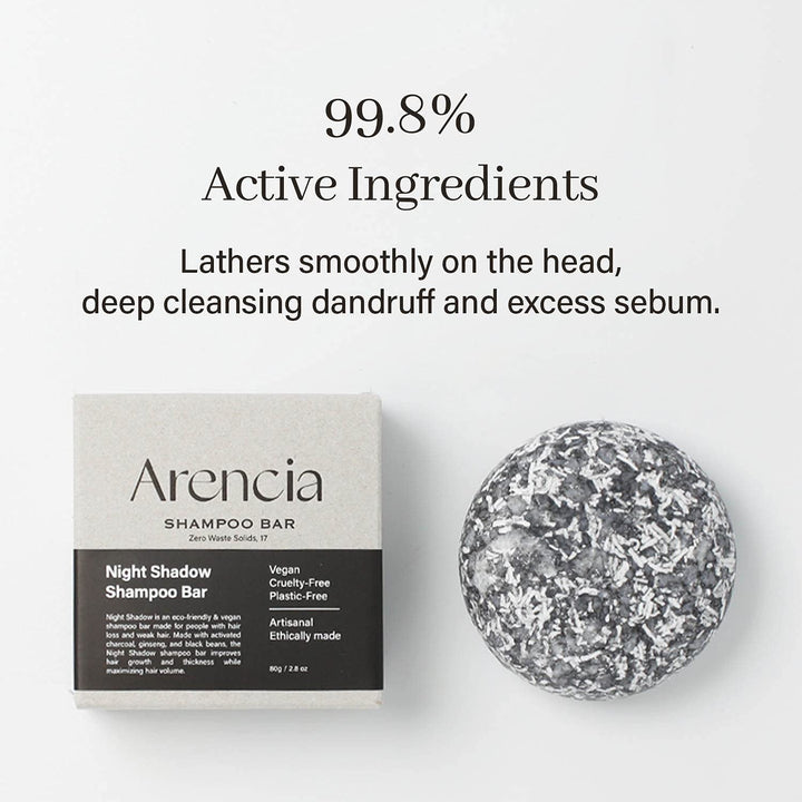 ARENCIA Night Shadow Biotin Shampoo Bar for Regrowth & Hair loss, Darkening, Gray Hair | Strengthening & Volumizing | Normal to Oily Hair | Vegan, Natural, pH balanced, Sulfate free