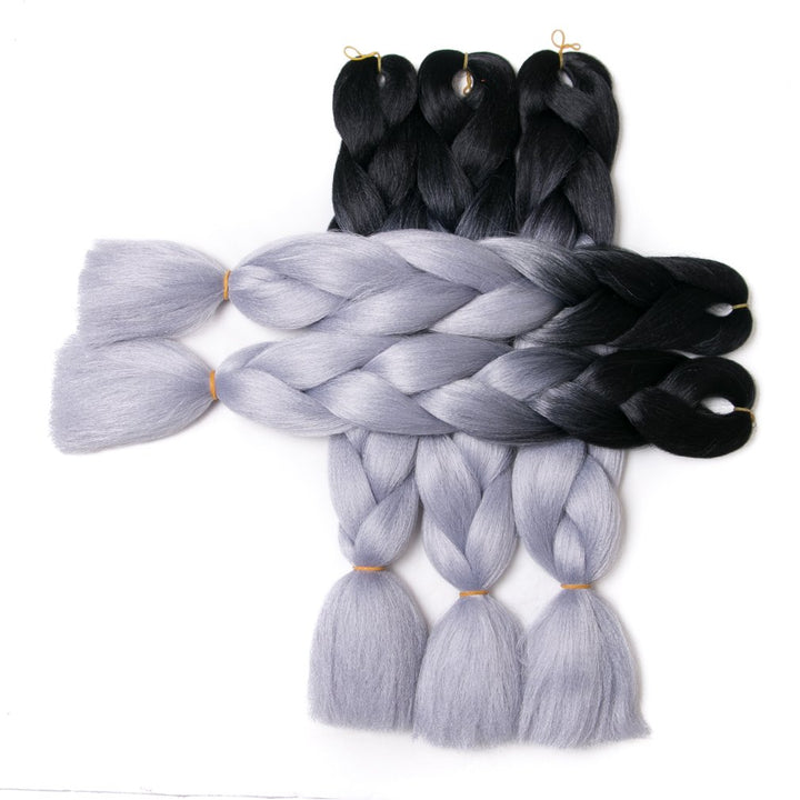 Lady Corner Ombre Braiding Hair 24inch Jumbo Braids High Temperature Fiber Synthetic Hair Extension 5pcs/Lot 100g/pc for Twist Braiding Hair (24inch(Pack of 5), Black- Grey)